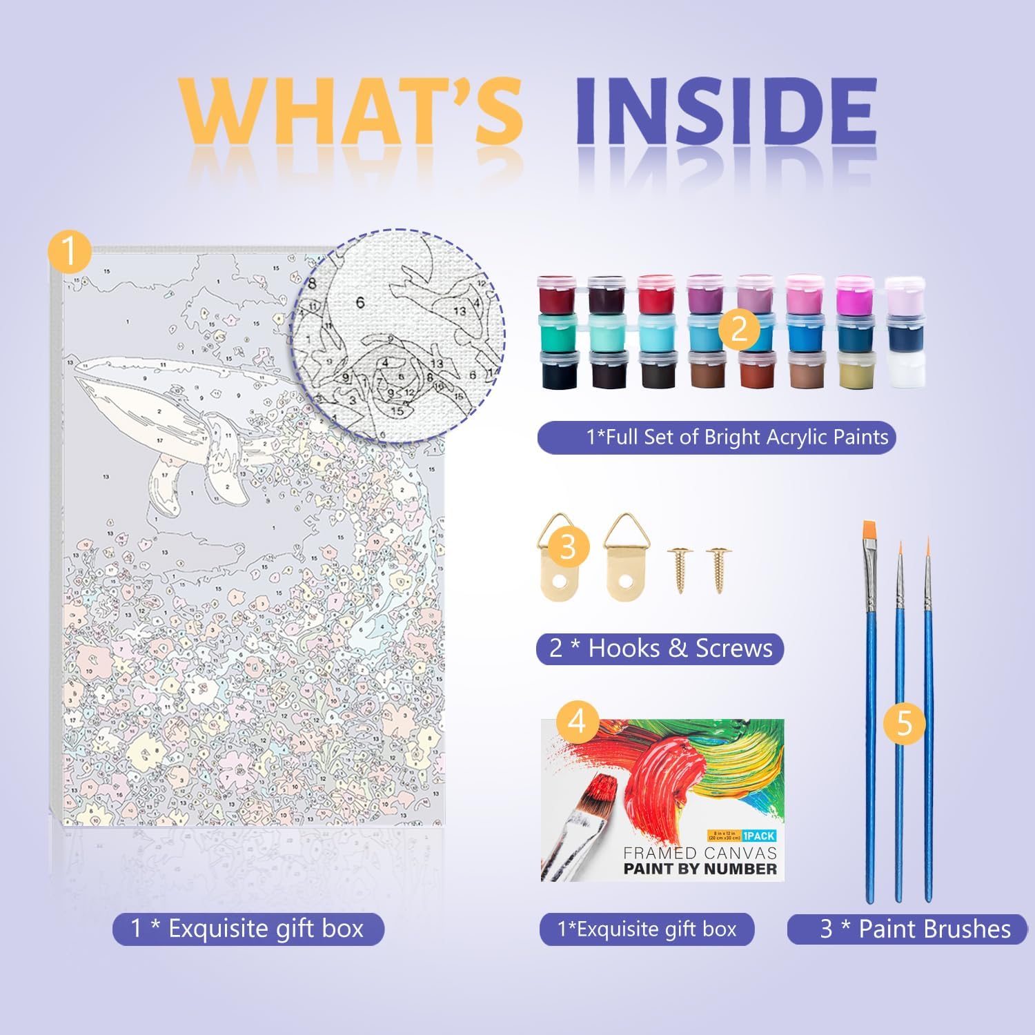 Framed Paint by Numbers Kit for Adults Beginner & Kids Ages 8-12, Dolphin Easy Paint by Numbers with frame, without Easel, DIY Acrylic number painting Kits on Canvas for Gift Home Decor 8 x 12 Inch image 5