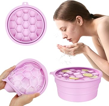Face Bowl for Ice,Foldable Facebowl with Built-in Icetray, Portable Quick Cooling Facial Washing Basin for Soothe Skin, Wash Basin for Home Use or Travel