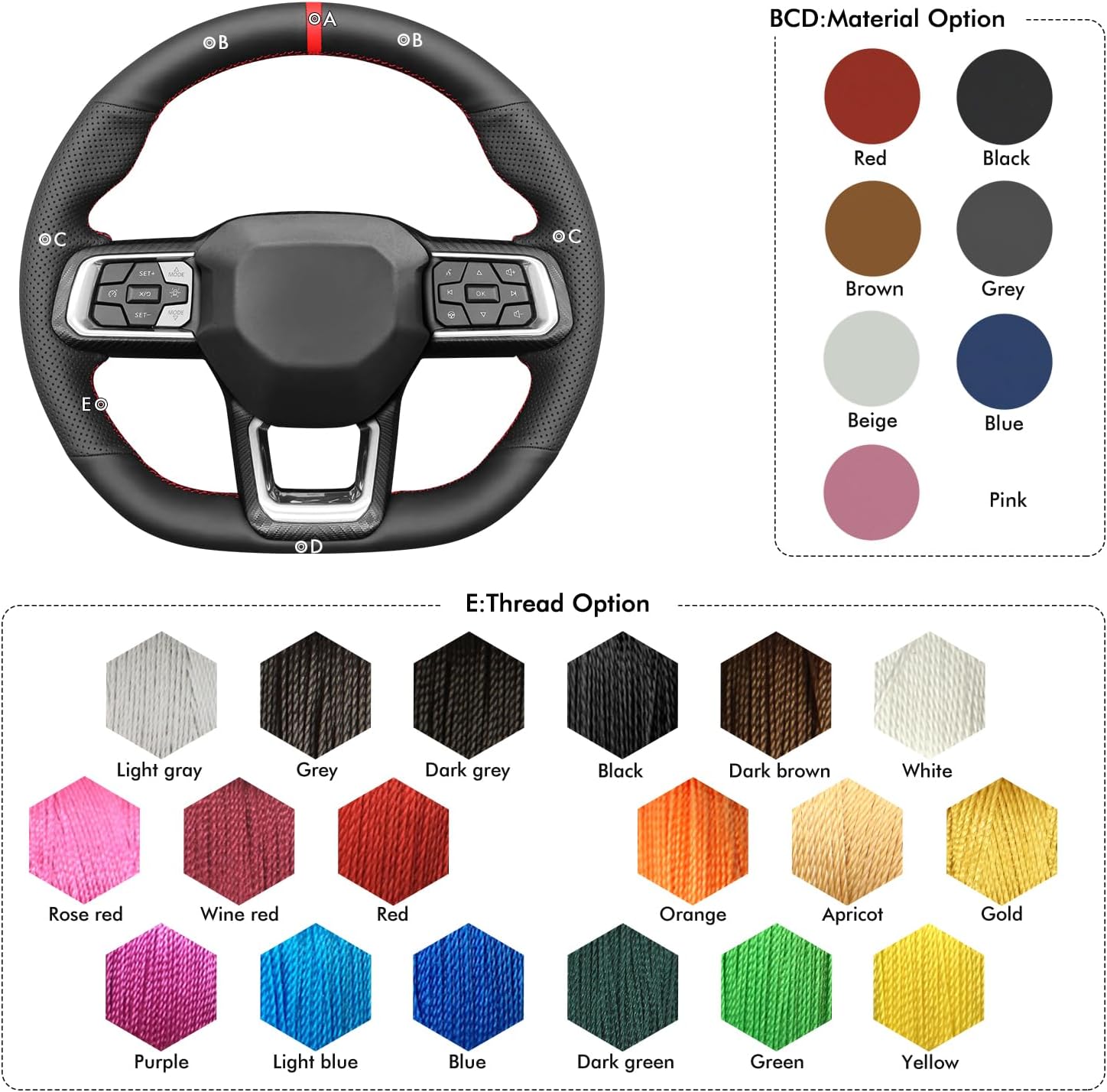 MEWANT Steering Wheel Cover Compatible with Ford Mustang 2024 Hand-Stitched Microfiber Leather Steering Wheel Wrap