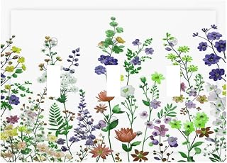 Decorative Light Switch Plate Covers Rustic Colorful Wild Flowers Boho Purple Green Floral 3 Gang Wall Plate Switch Cover Plate Triple Toggle Jumbo Electrical Faceplate for Bedroom Decor