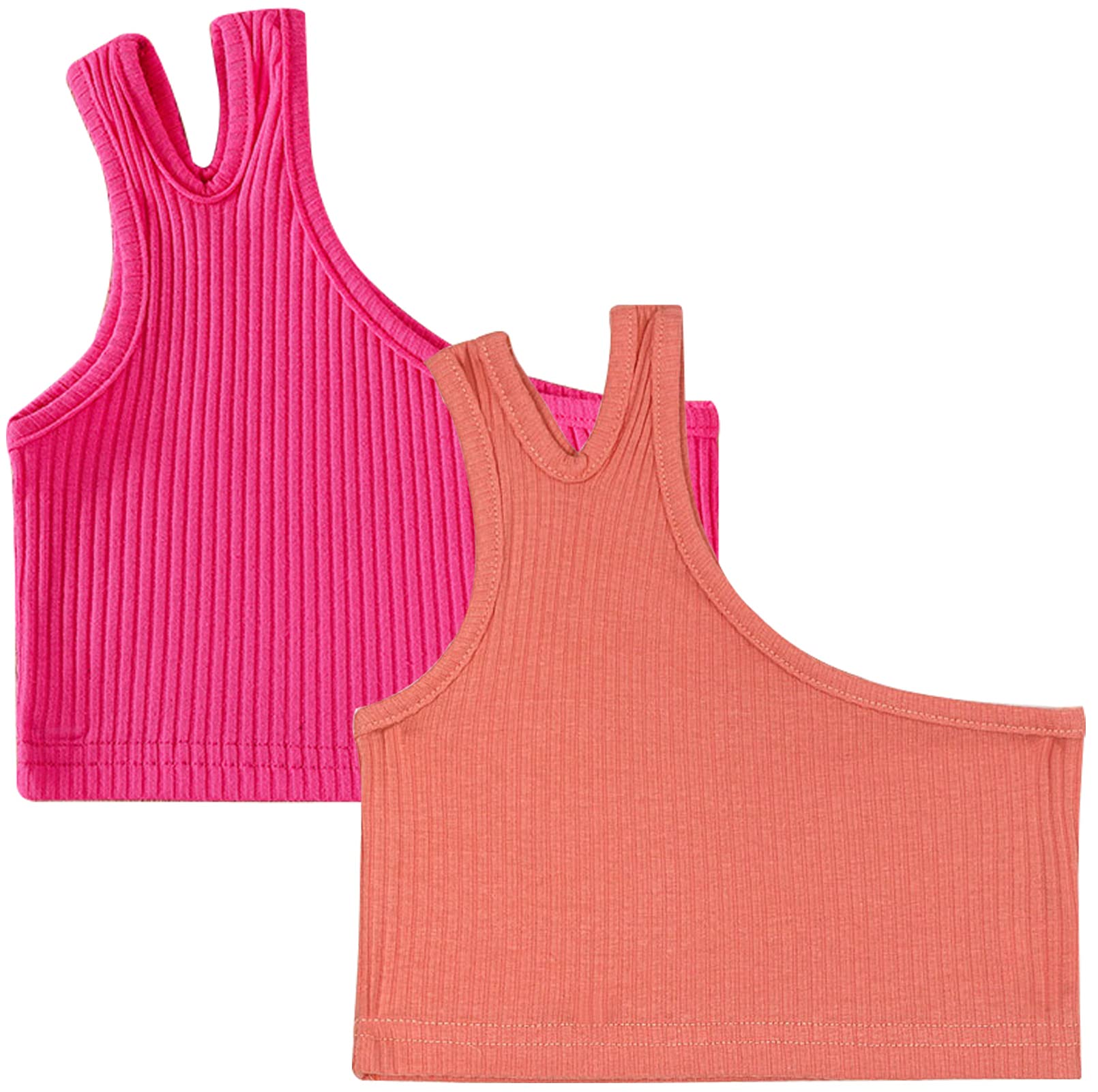 SEAUR - Canotta da ragazza senza maniche Canotta morbida in cotone crop Top 2 Pack Gilet corto a costine Canotta da 1 a 7 anni