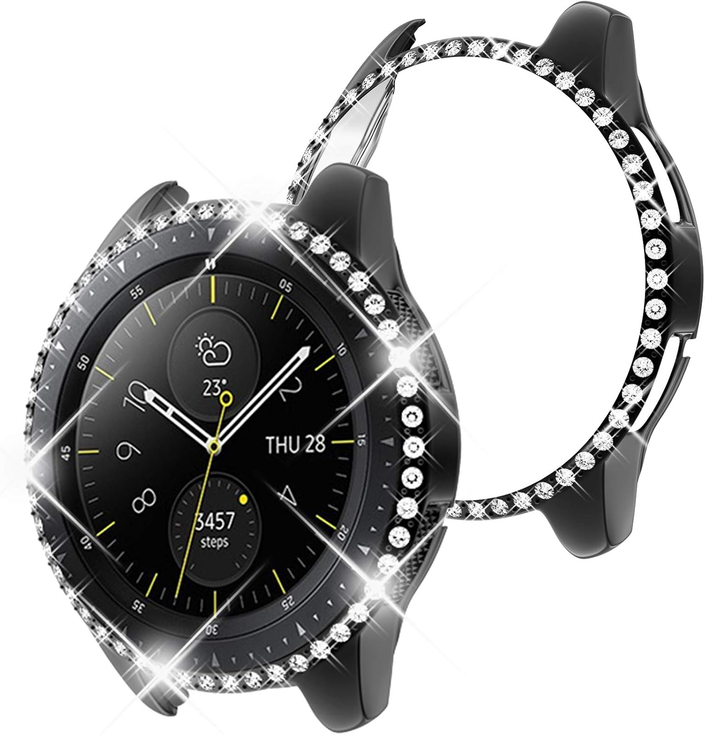 Goton Compatible for Samsung Galaxy Watch 42mm Case Bling 2018 Release, Women Crystal Diamond Watch Face Cover Shiny PC Case Protector for Galaxy Watch 42mm Bumper (Black, 42mm)