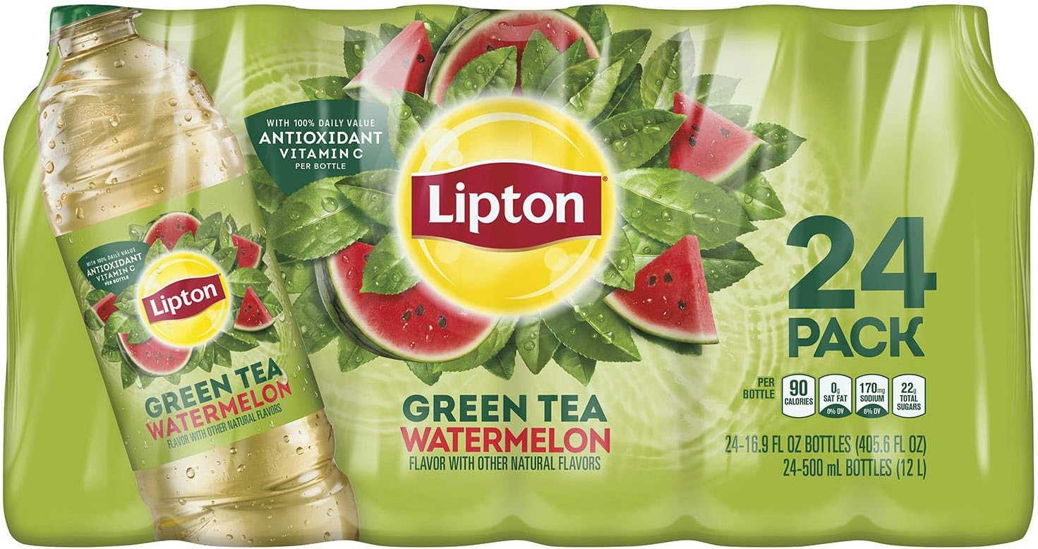 Lipton Green Tea Watermelon Iced Tea, 16.9 Ounce (24 Pack