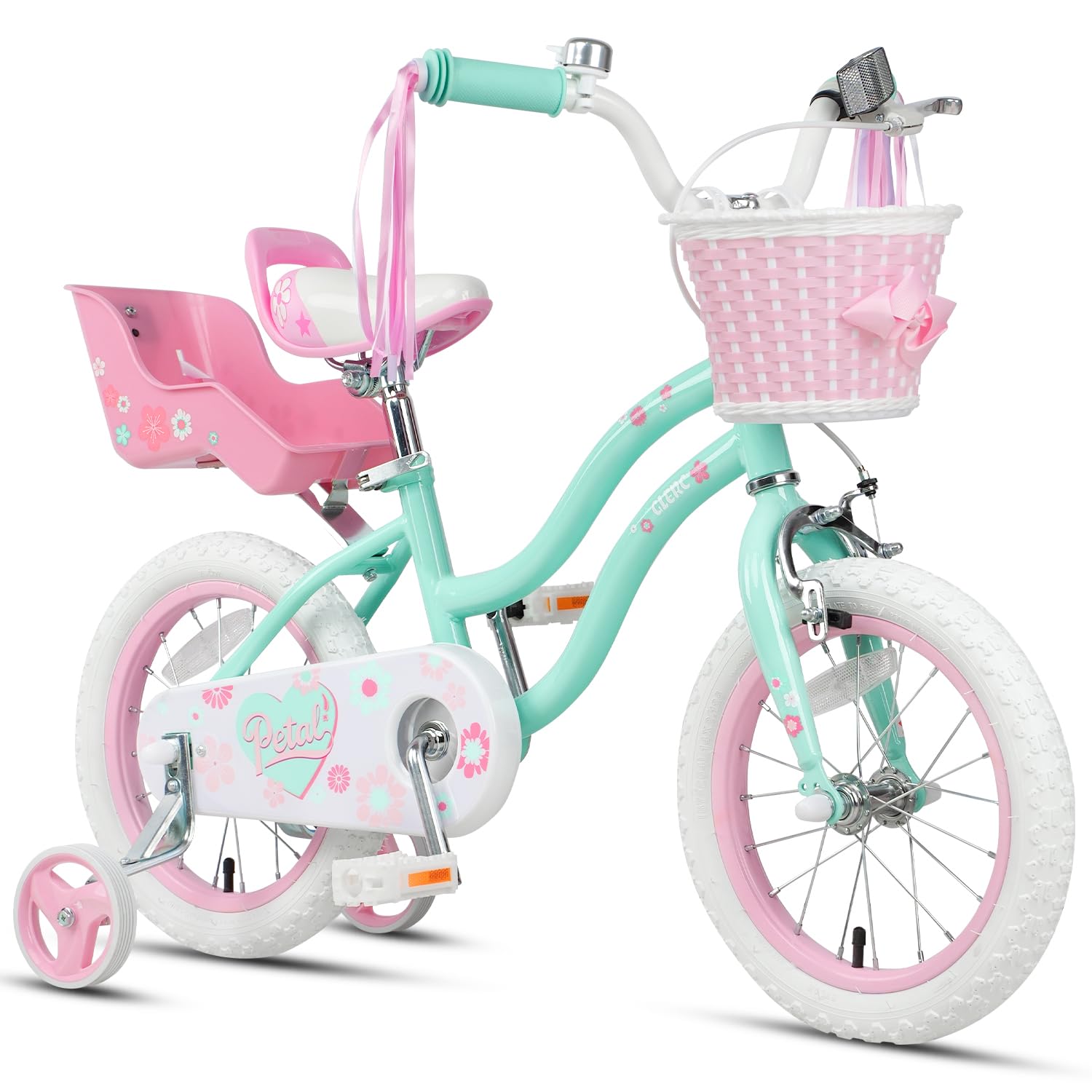 Glerc Petal Girls Bike 12-18 Inch for Ages 2-9, Kids Bike with Training Wheels, Basket &amp; Streamers, Princess Style Kids Bicycle, for Girls