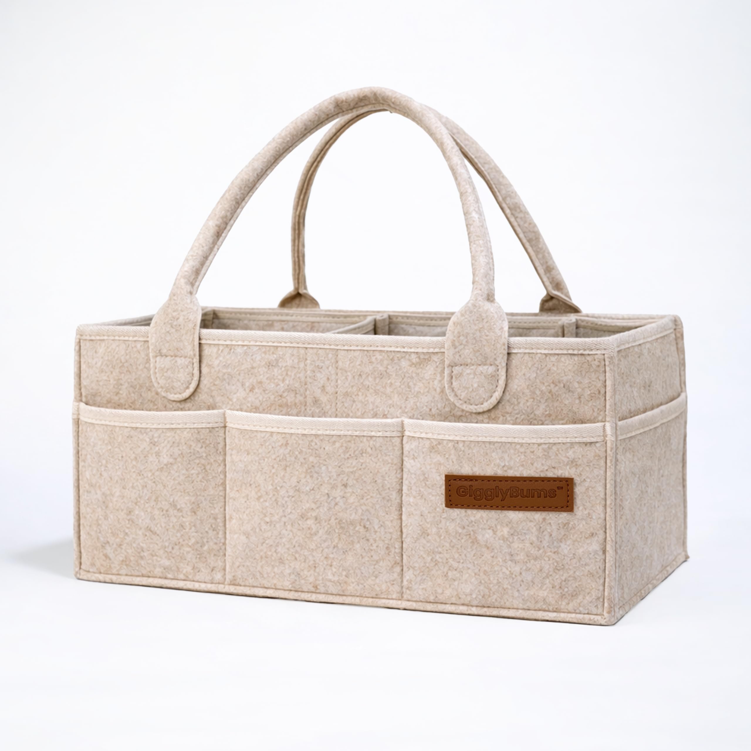 Gigglybums Men's Oatmeal Beige Felt Nappy Caddy Organiser - Portable Nursery Storage Basket With Removable Compartts, Newborn Diaper Caddy (Oatmeal Beige)