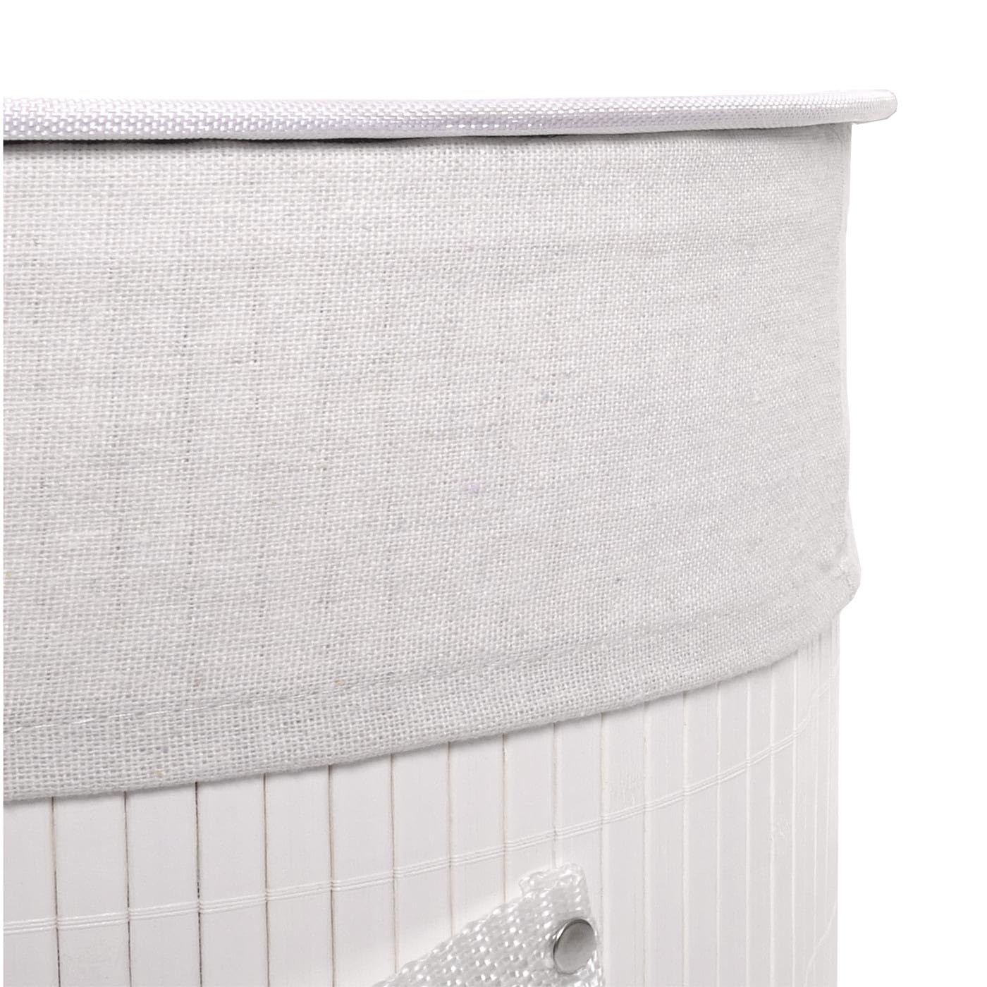 Cesta borsa portabiancheria bagno elegante HWC-C21 legno bambù 50l - bianco