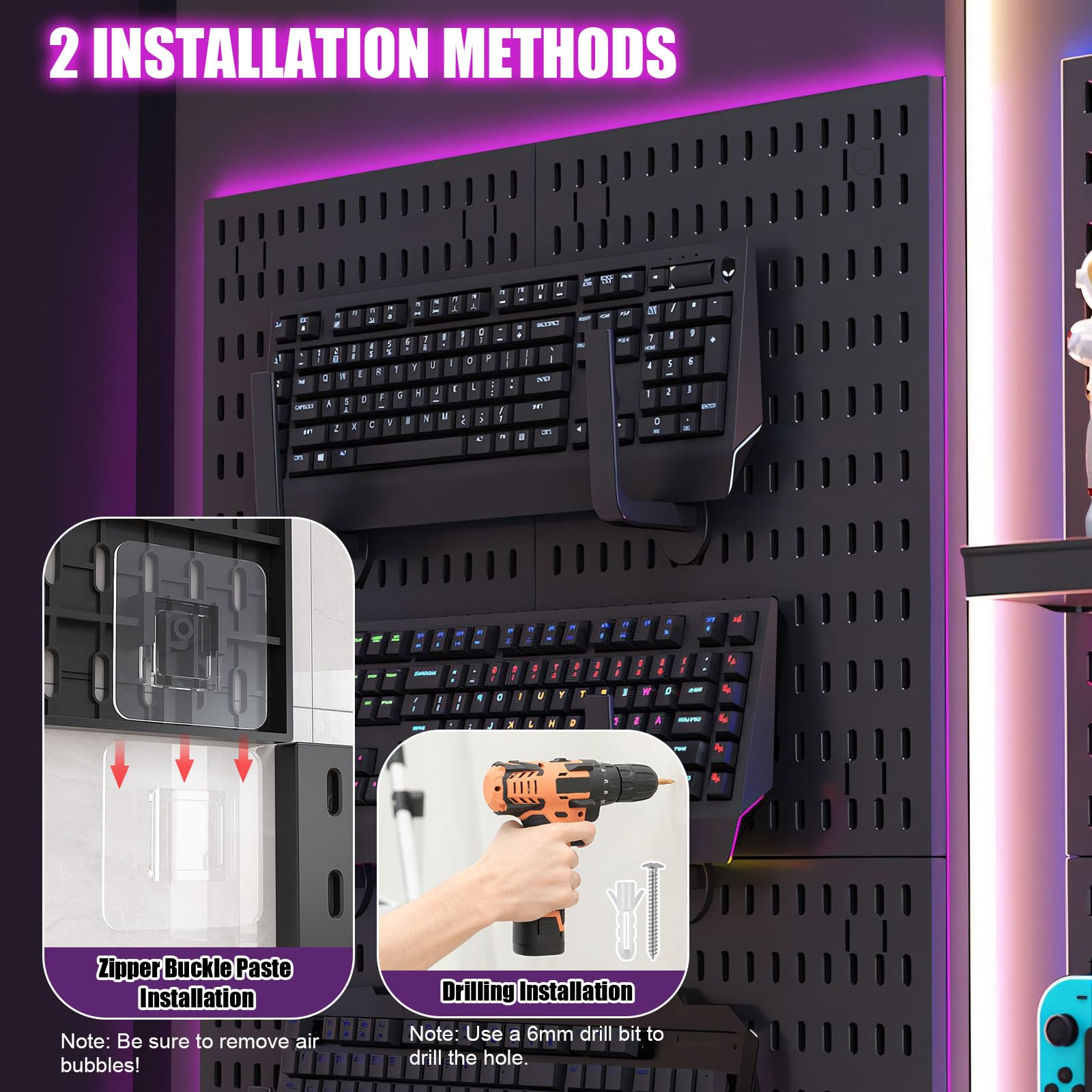Kit Combinazione Organizzatore da Parete Pegboard con 4 Tavole Pegboard 42x30cm + 20 Pezzi di Accessori per Stoccaggio, Organizzazione e Decorazione della Stanza, Combinazione Libera e