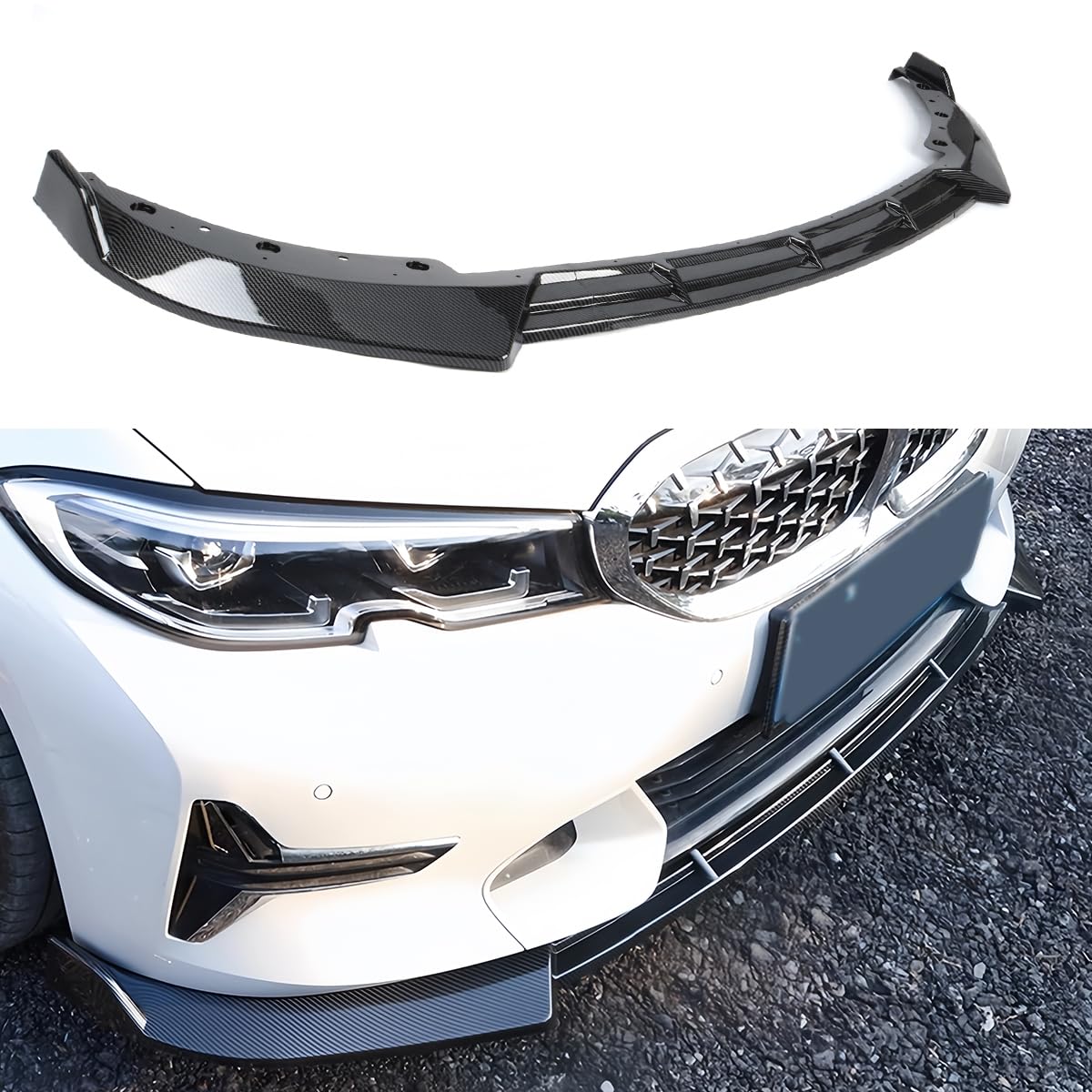 Front Lip Compatible with BMW G20 Base 3-Series 2019-2022, V Style Fits for 330e 330i, Bumper Air Dam Lower Chin Spoiler Splitter, Protection Body (Carbon Fiber Pattern)