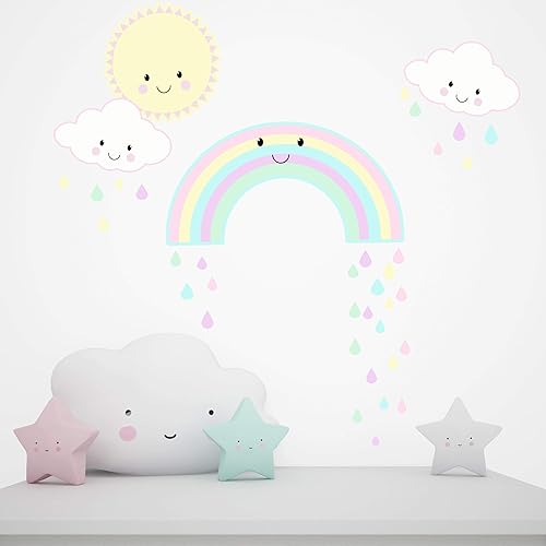 Miniatura 9 de Calcomanías de pared de arcoíris para niñas (118) calcomanías de pared de corazones, estrellas y flores para dormitorio, sala de juegos, baño,