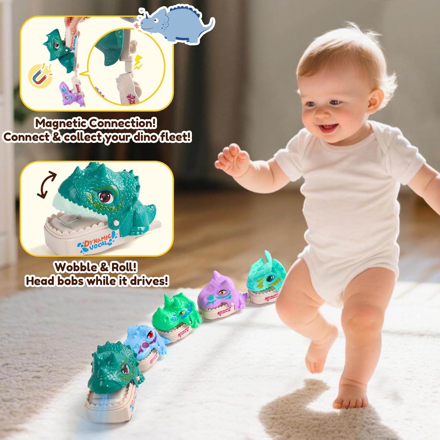 Dinosaur Toys for Kids 2-4, Magnetic Dinosaur Train Set for Toddlers 1-3, Electric Train Set for Kids, Preschool Educational Learning Toys, Birthday for Boys Girls 3-5