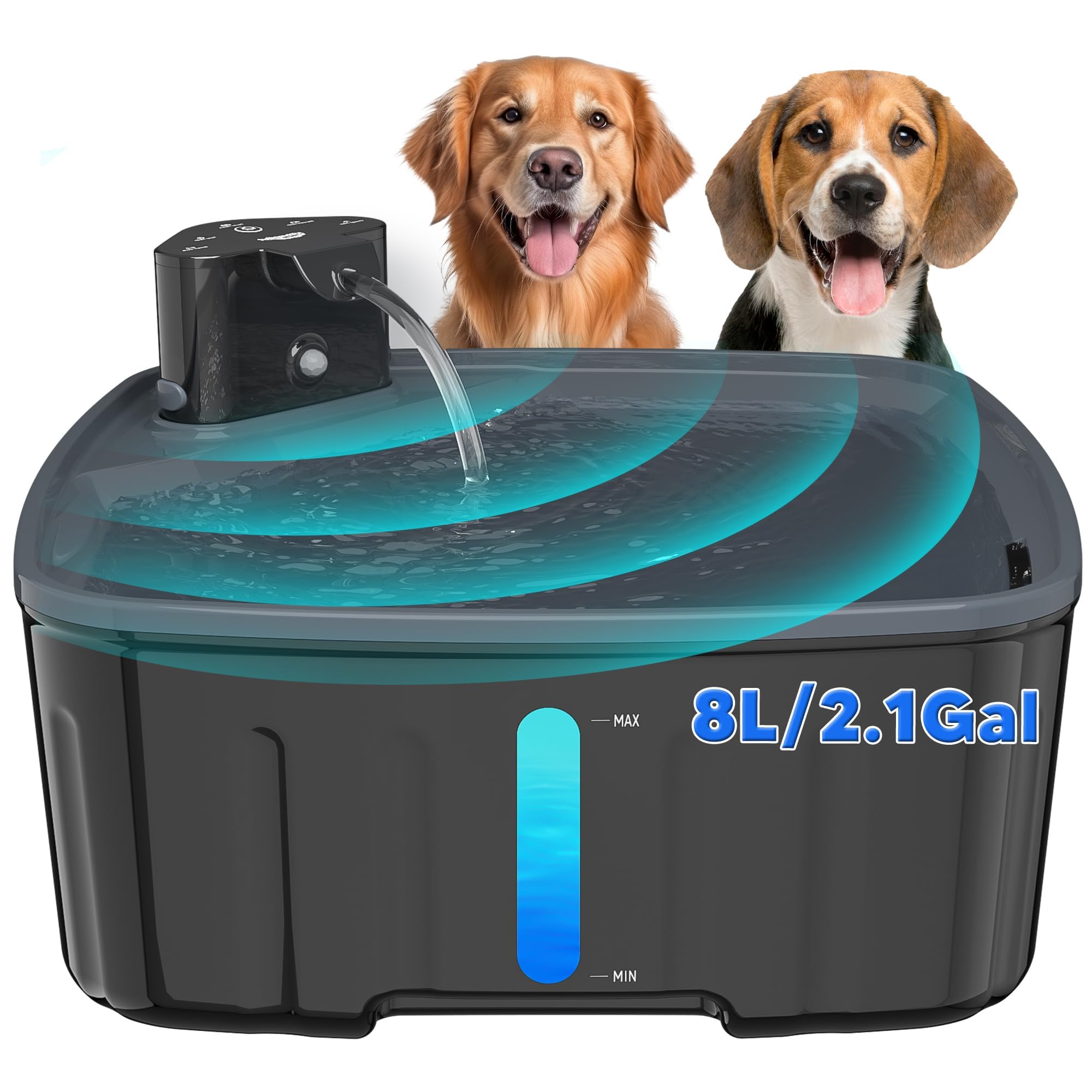 Kittyspout Fontanella per Cani Senza Fili, 8L Fontanella per Gatti e Cane Grosso con Sensore di Movimento, Batteria Ricaricabile Integrata da 4000mAh, con Pompa Silenziosa e Filtro Carbonio Attivo