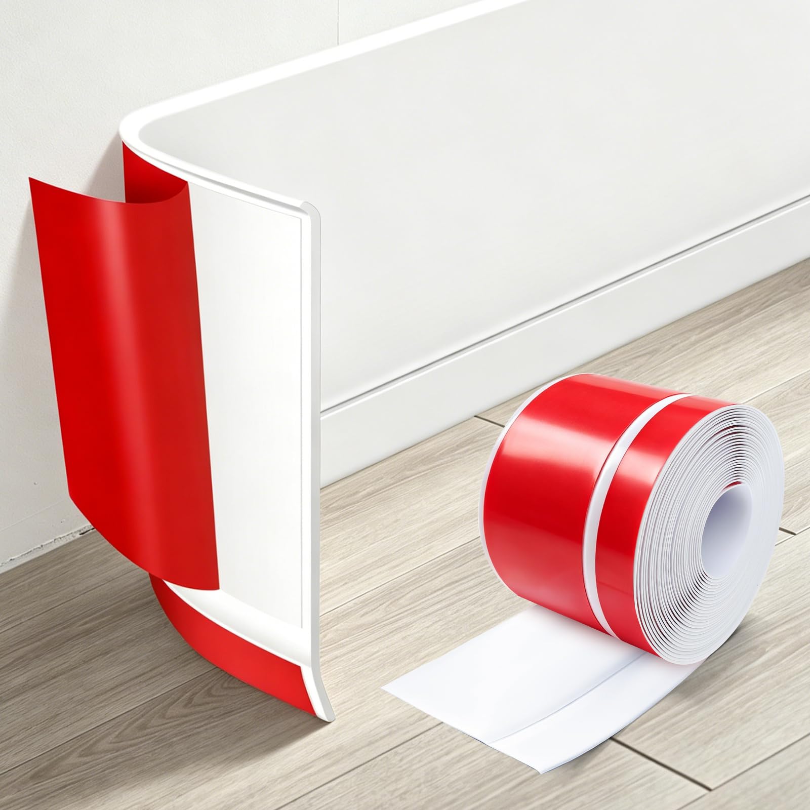 Moldura flexible autoadhesiva de vinilo blanco de 20 pies para zócalos y paredes de baño