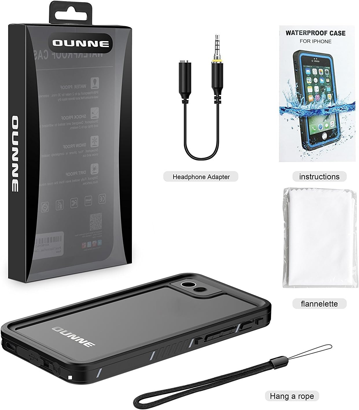 OUNNE iPhone 7 Plus Case-iPhone 8 Plus Case, Waterproof Snowproof Dustproof Shockproof with Touch ID Full Sealed Cover Waterproof Case for iPhone 7 Plus/8 Plus (Black)