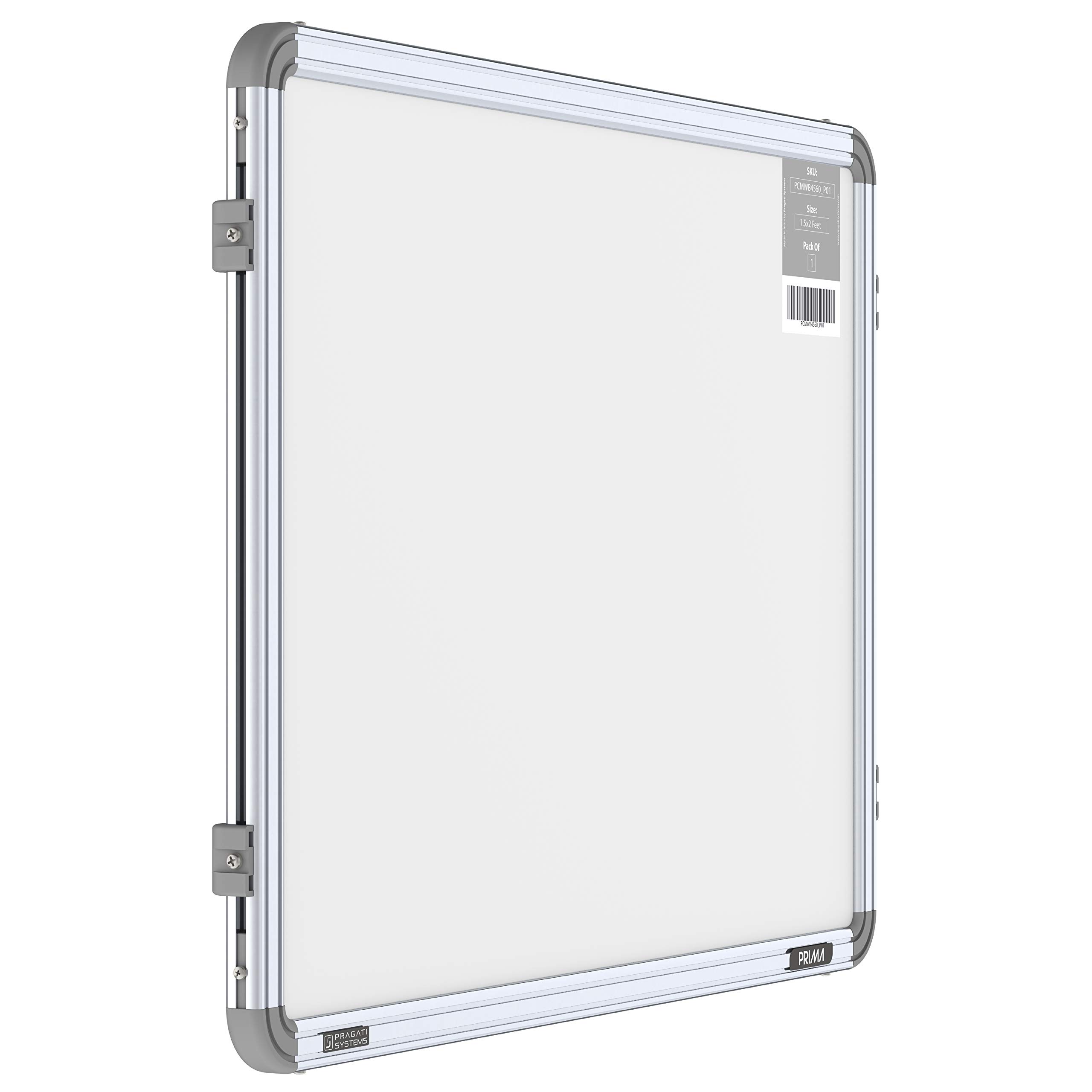 Pragati SystemsPrima Ceramic Steel (Magnetic) White Board for Presentation & Teaching with Heavy-Duty Aluminium Frame and Scratch-Proof & Corrosion-Proof Writing Surface | 1.5x2 Feet (Pack of 1)