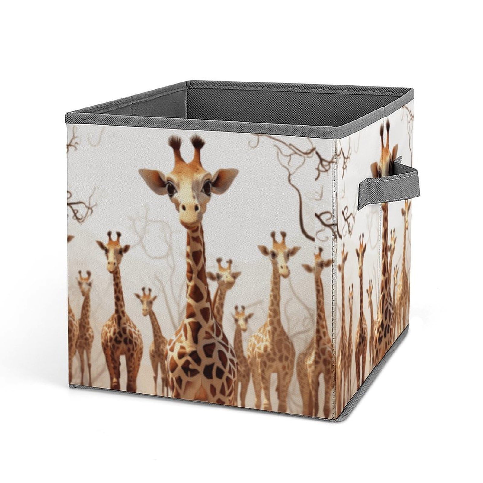 Cute Cartoon Funny Giraffes Cube Storage Bins with Handle, Foldable Storage Cubes, 11 Inch Large Storage Baskets, Washable Fabric Closet Organizer for Shelves, Decorative Clothes Storage Boxes