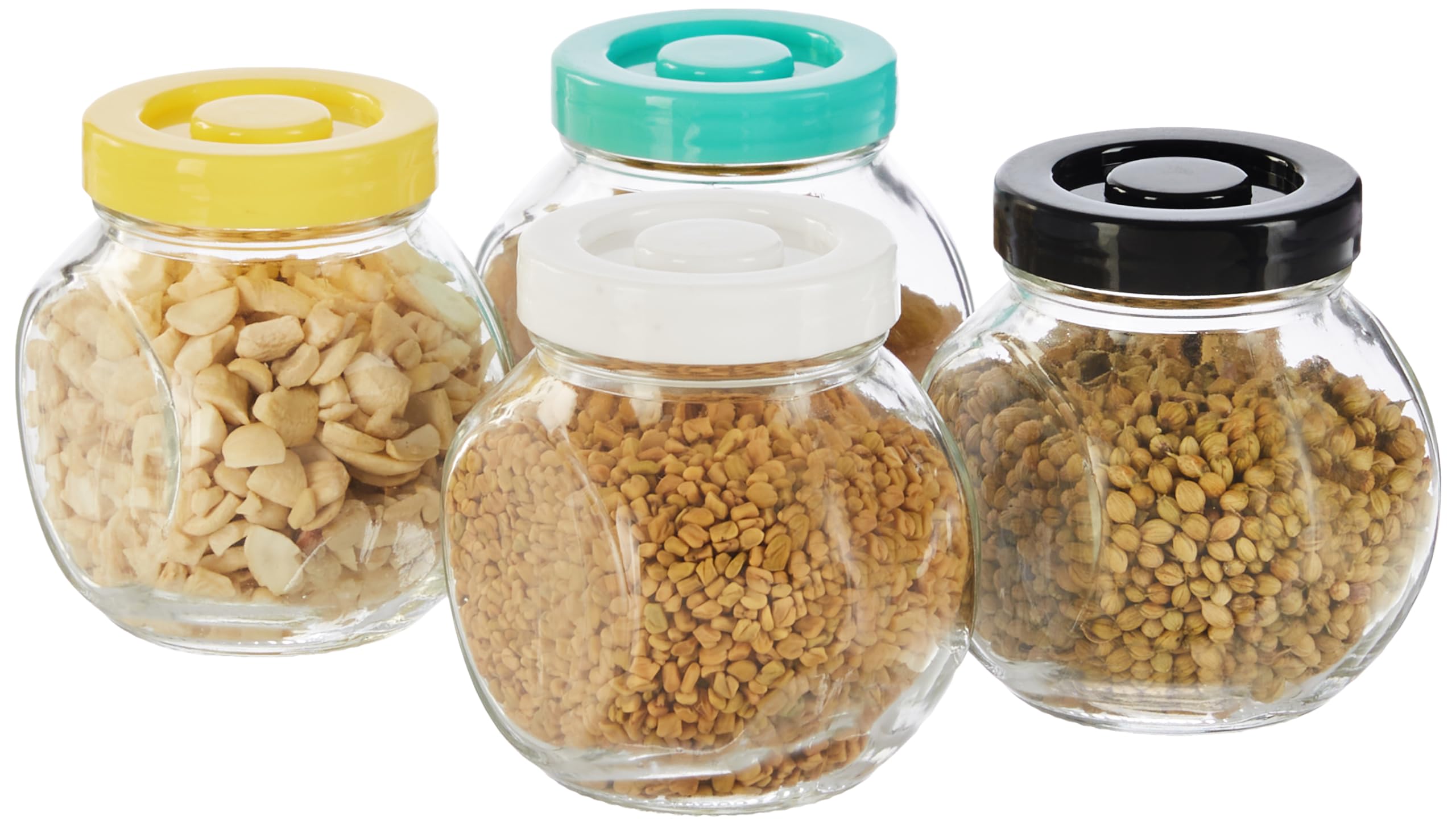 Amazon Brand - Solimo Glass Storage Jar with Assorted Plastic Cap, for Pickles, Spices | BPA Free | Set of 4 | 200 ml (B0CF1Q4333) Amazon Price History, Amazon Price Tracker