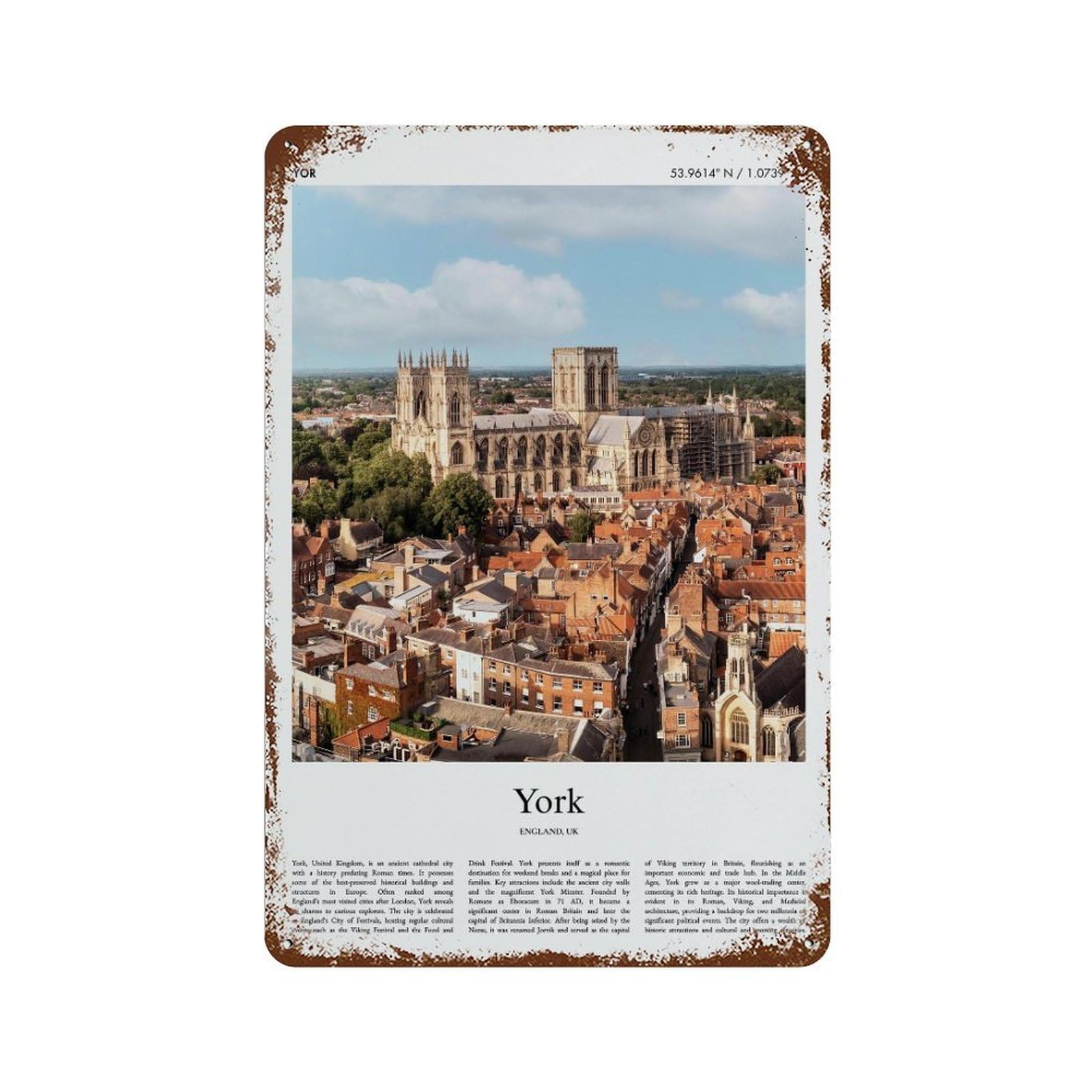 xiaoxiaoshen York United Kingdom City Scenery Wall Decor Art Metal Tin Poster Modern Home Decor Art Home Bar Shop Decorations Vintage Sign 30x20cm