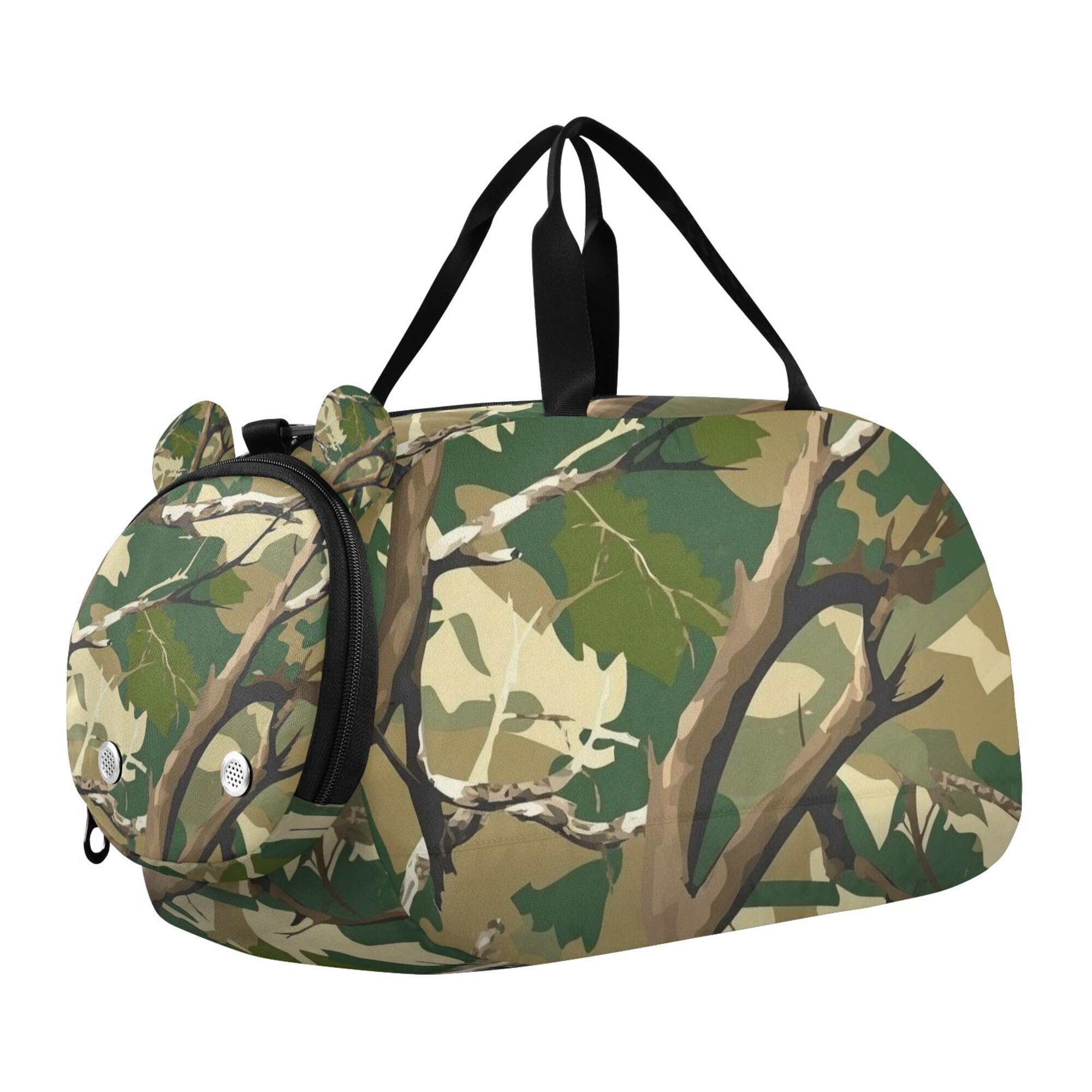 Glaphy Camouflage Woodland Pattern Duffle Bag for Toddler Boys Girls, Gym Sports Bag with Shoe Compartments, Kids Travel Overnight Weekender Shoulder Bag