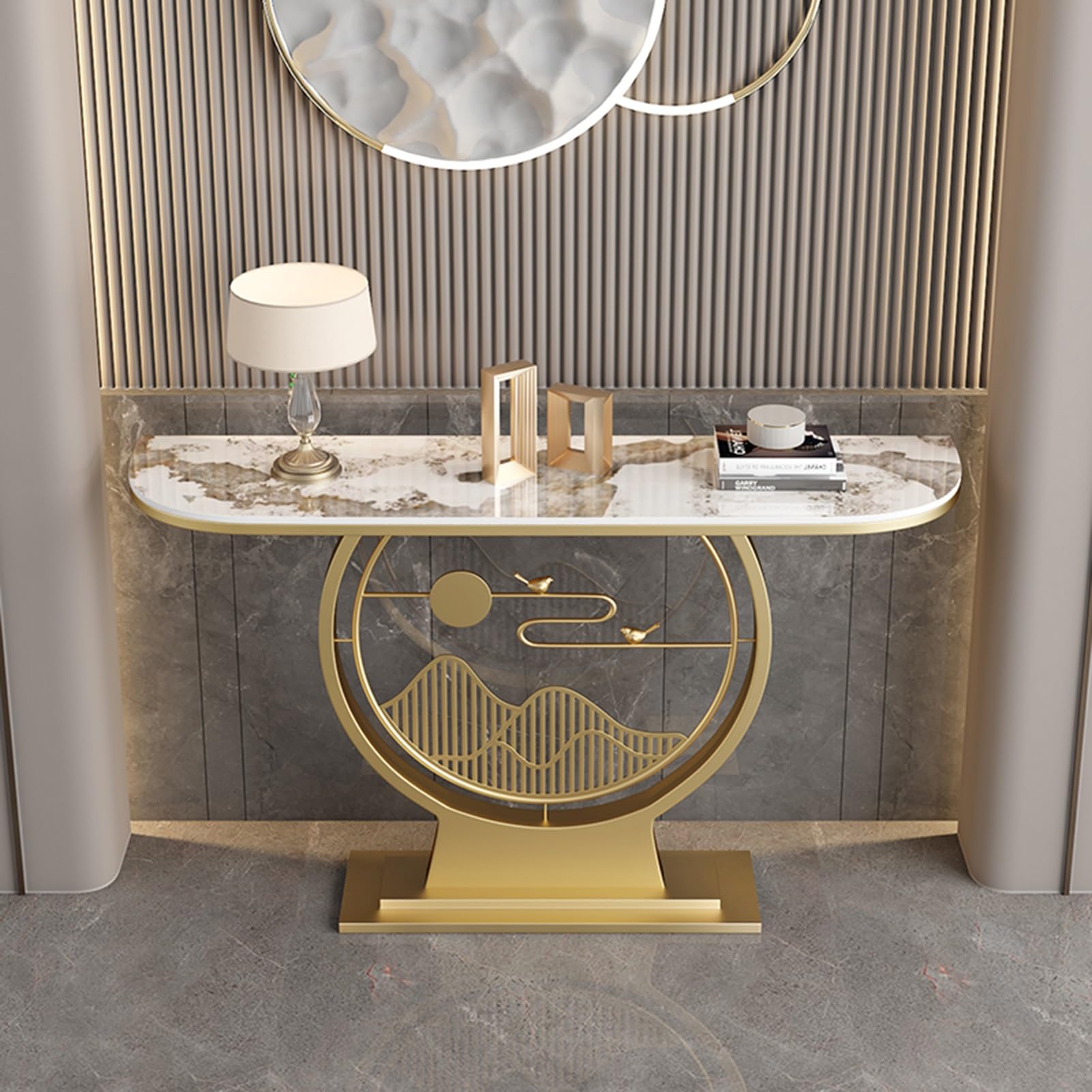 Mesa consola para recibidor, mesas auxiliares estrechas con estructura metálica, mesa auxiliar estilo rústico para colocar detrás del sofá, mesa de recibidor con espacio de almacenamiento, para sala