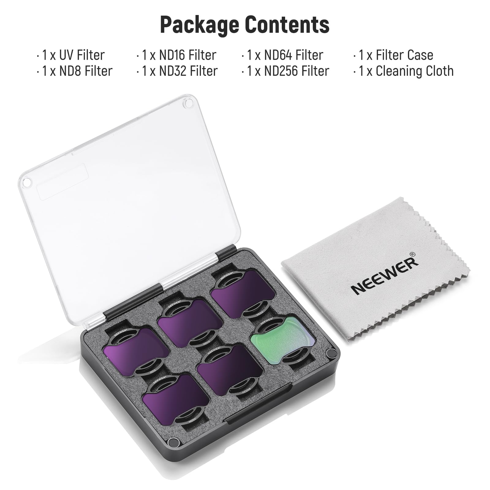 NEEWER Snap On ND und UV Filter Set Kompatibel mit DJI Avata 2, 6 Pack UV und Neutraldichtefilter ND8 ND16 ND32 ND64 ND256 Drohnen Objektiv Zubehör schlanker Rahmen doppelseitig beschichtetes HD Glas