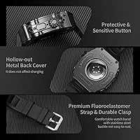Vista 5 de Funda de lujo para Apple Watch Ultra 3/2/1 de 1.732 pulgadas FKM Band, resistente carcasa de metal + vidrio integrado + correa de fluoroelastómero