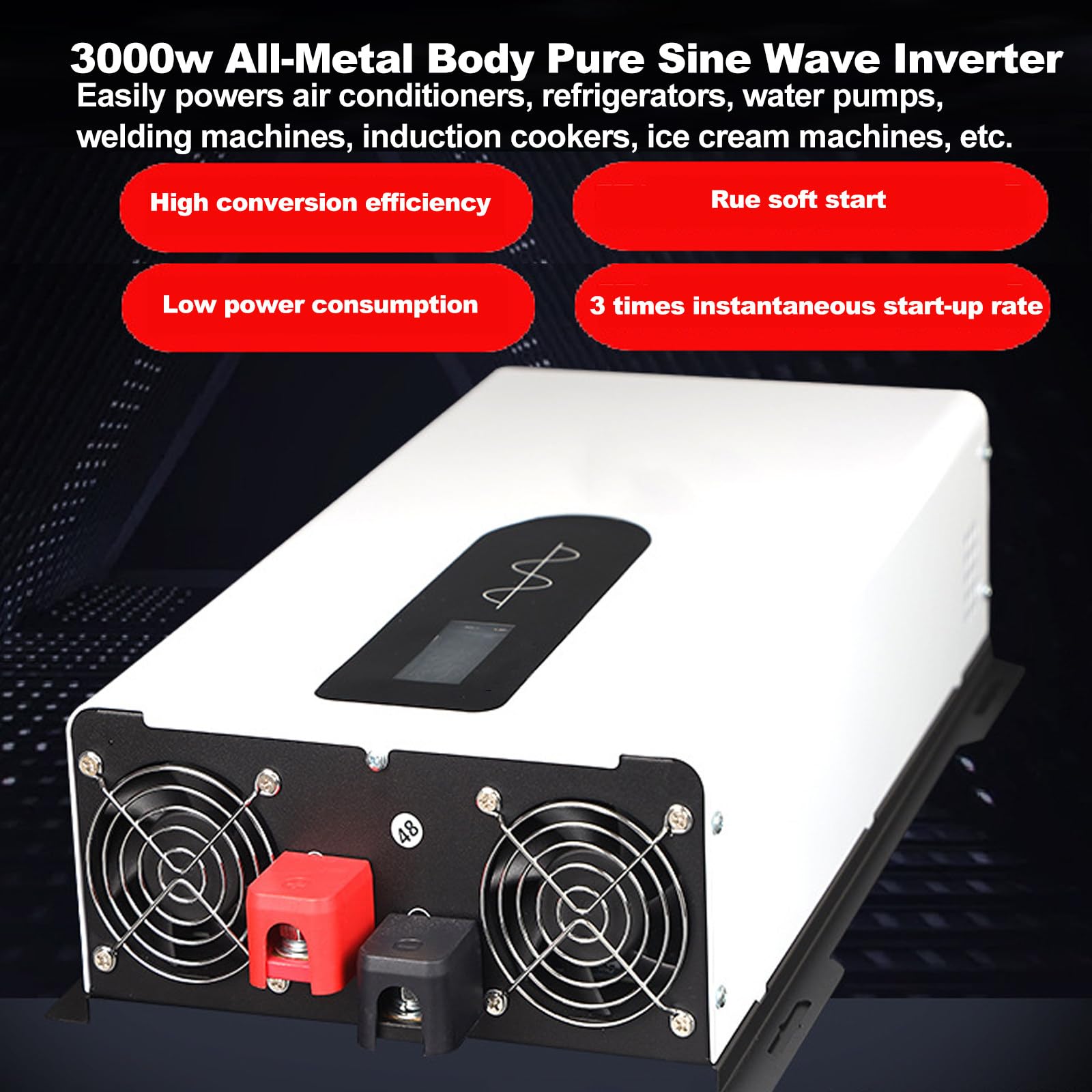 Falownik Sinusoidalny O Mocy Ciągłej 3000 W I Mocy Szczytowej 6000 W Wyjście 110 V/220 V Dwa Gniazda I Wyświetlacz Lcd Do Zasilania Awaryjnego W Kamperach 24V-220V