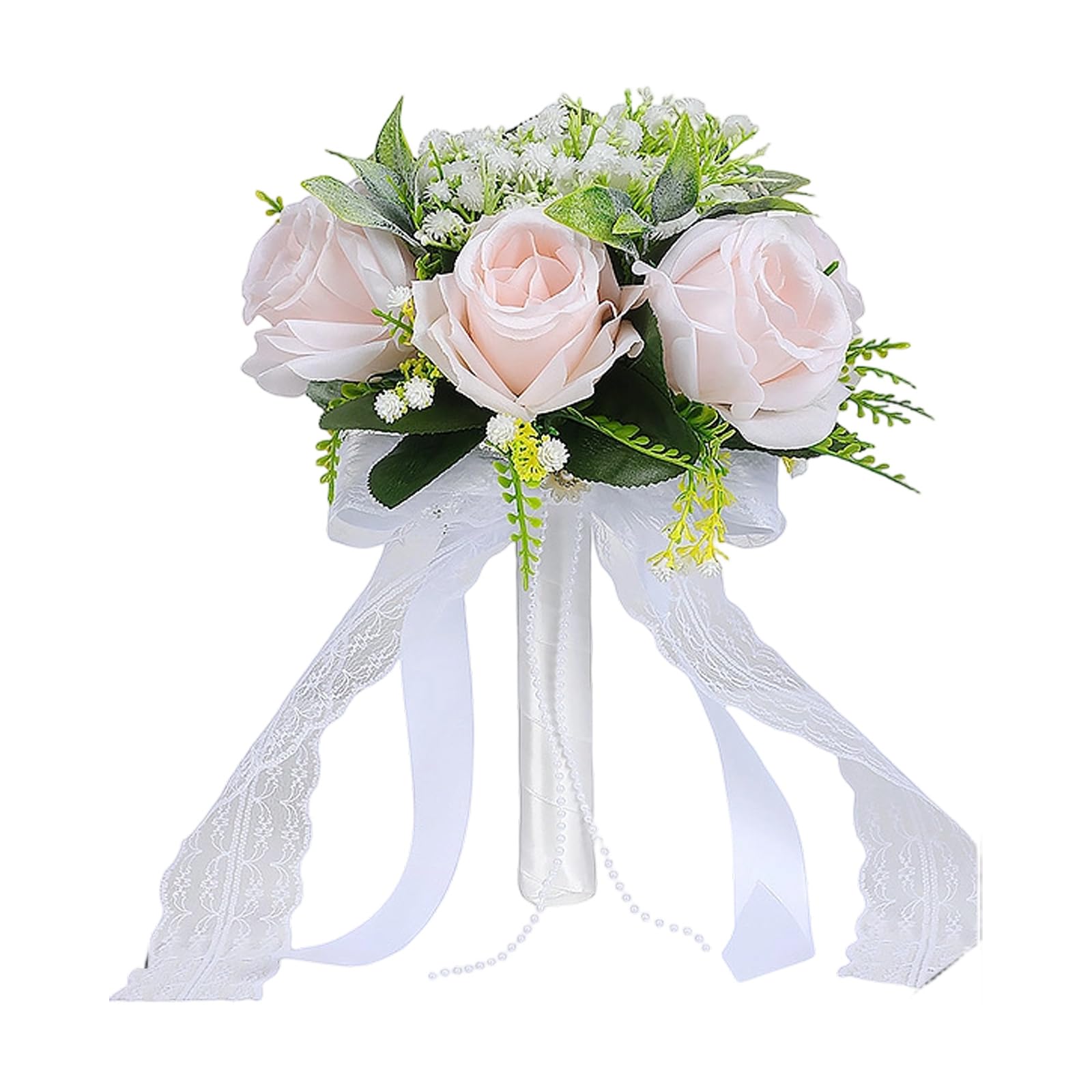 Kaeltsyn Artificial White Rose Bouquet Bridal Arrangement for Wedding Keepsakes Elegant Artificial Rose Bouquet with Flexible Stalks White Shade