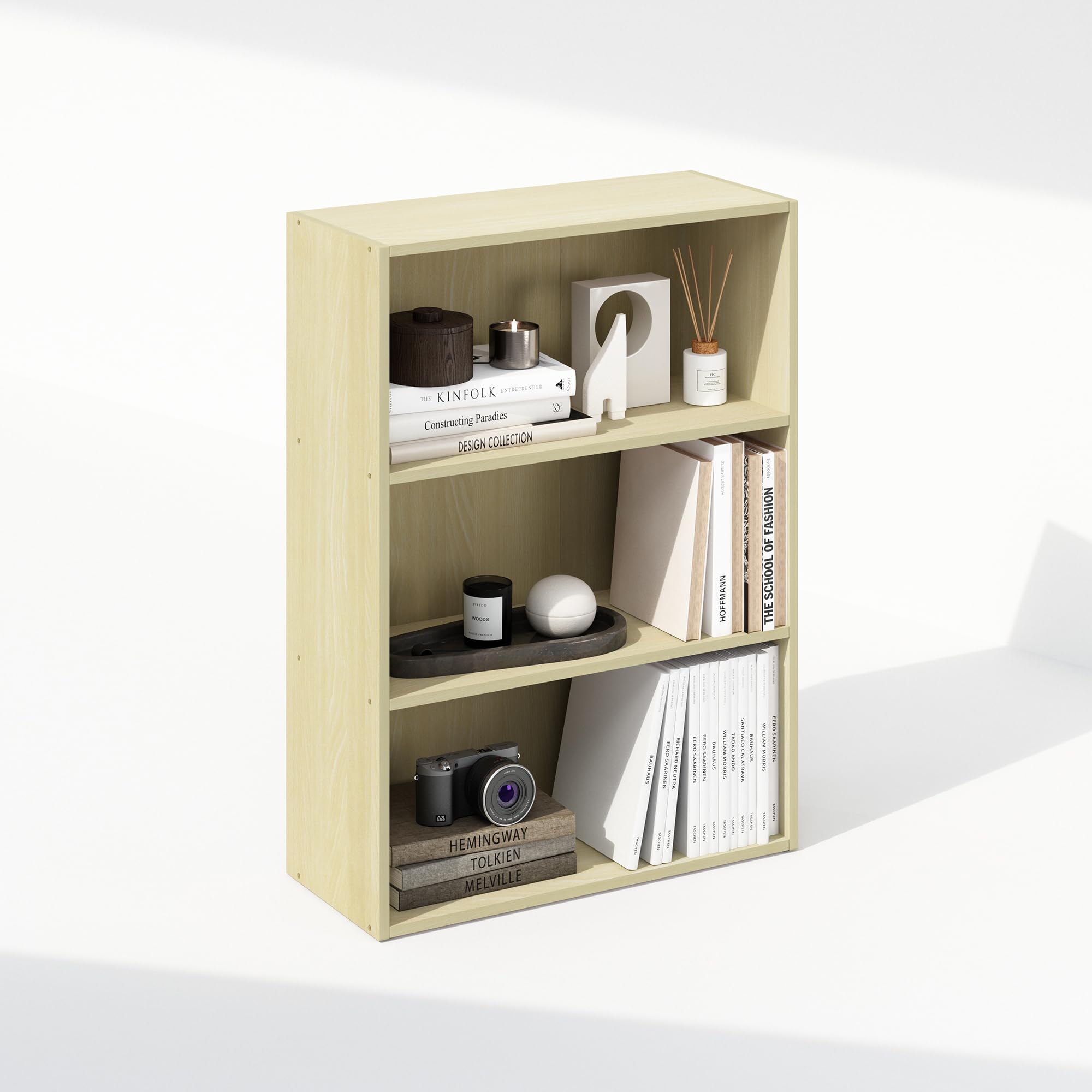 Furinno SIMPLE Book Shelf, 3-Tier Bookshelf, Storage Shelves Bookcase, 9.7 x 23.7 x 31.5, for Living Room, Bedroom, Home Office, Steam Beech