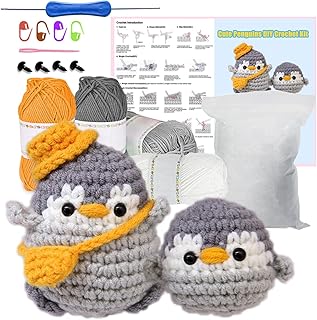 Alshurlife Crochet Kits for Beginners, Set of 2 Penguins Knitting Kit Crochet Starter Kit for Beginners Adults with Yarn, Hook, Needle, Step-by-Step Video Tutorials