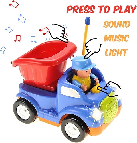 Miniatura 2 de PowerTRC Camión de control remoto de radio de dibujos animados  Coche de construcción RC lindo con música y luz para niños pequeños (azul)