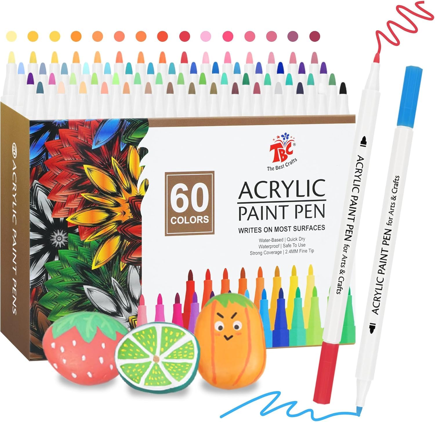 TBC The Best Crafts Acrylic Paint Pen 60 Color waterproof, non-toxic, odorless, suitable for paper, pottery, stones, backpacks, glass, eggs, fabrics, plastics, handicrafts