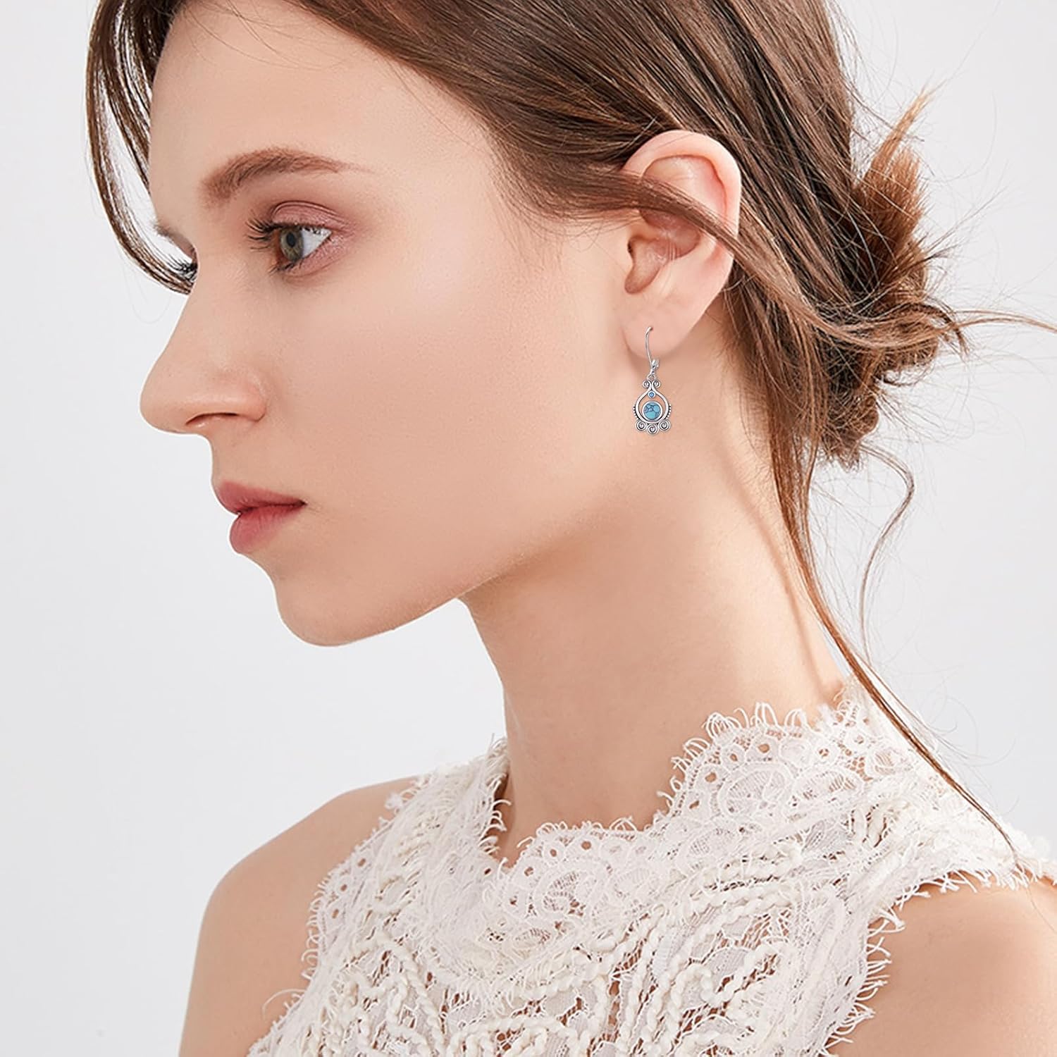 Turquoise Earrings for Women 925 Sterling Silver Boho Turquoise Drop Dangle Earrings Leverback Vintage Jewelry for Women - Image 3