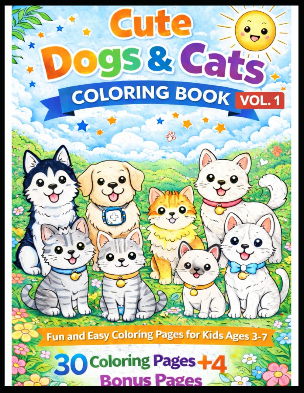Cute Dogs & Cats Coloring Book: Adorable Animal Illustrations for Creative Coloring Fun