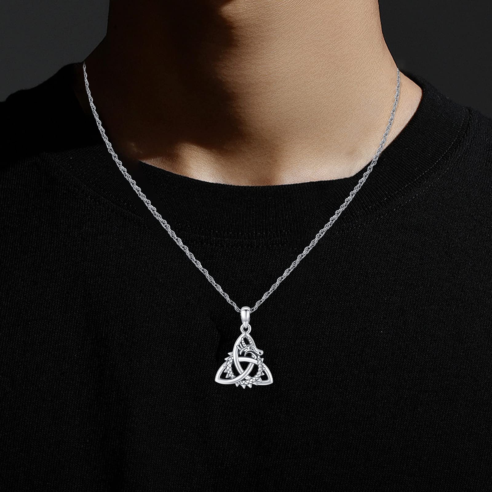 Geflügelter Doppel-Drachen Anhänger aus 925er Silber mit Kristall & keltischem Knoten – Gotischer Schmuck für Damen & Herren