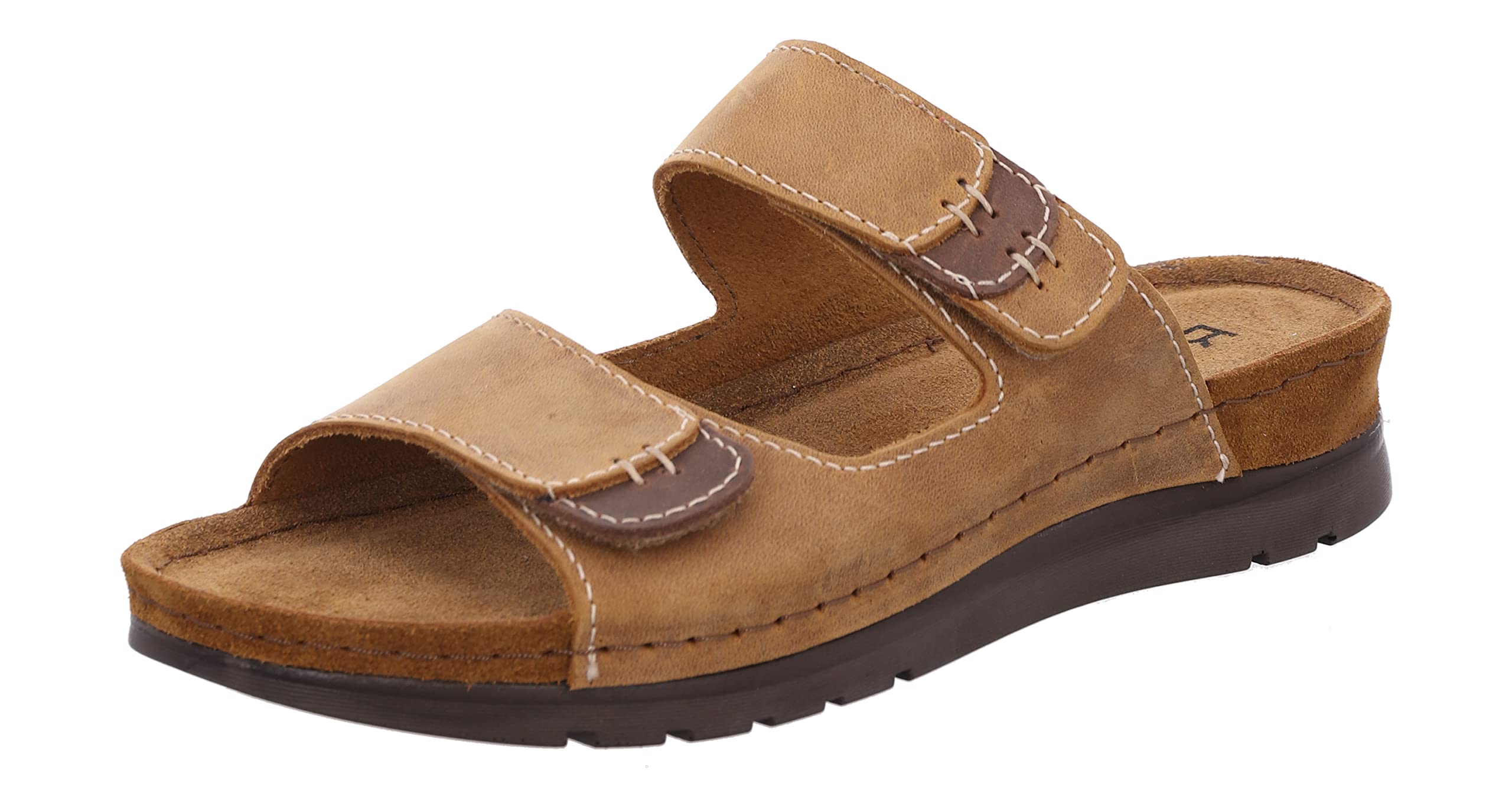 Rohde Cattolica 6155 Women's Mules with Velcro Fastening Nubuck Leather Colour Inserts, brown, 9 UK