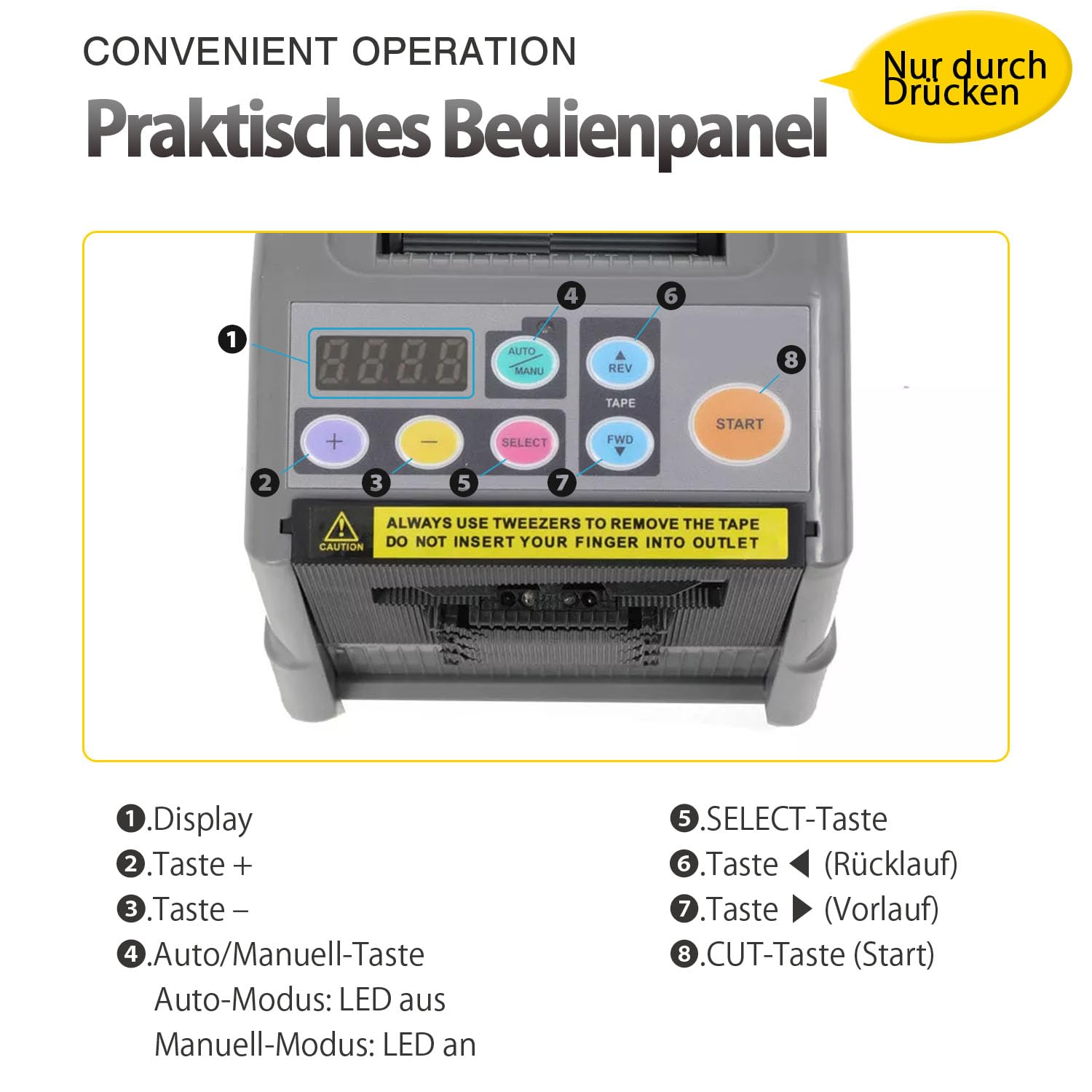 Kurflo Automatischer Klebebandspender, Elektrischer Klebebandabroller für Bandbreite 6-60mm, Länge 999mm, Bandspender, Elektrischer Bandschneider, Bandschneidemaschine für Büro, Schule und Laden