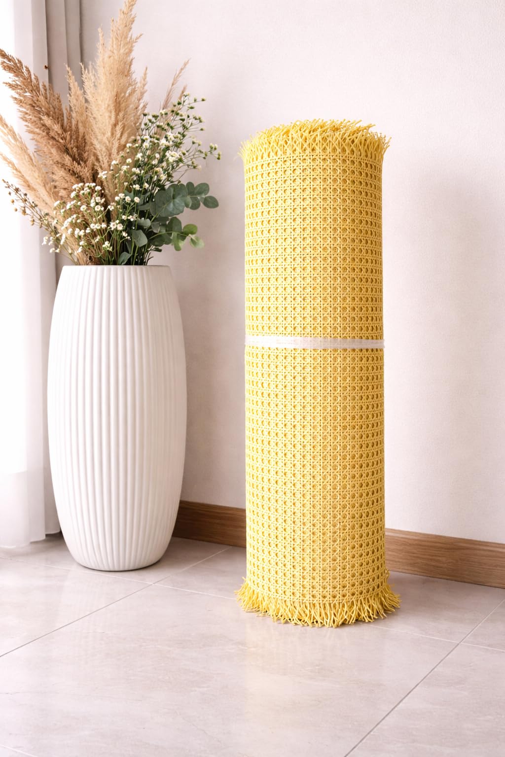 AM CANING Store Plastic Cane Webbing for Caning Projects Natural Look Pre - Woven Open Mesh Cane - PE Rattan Cane Webbing Rattan Roll Cabinet Chair (Yellow) (24x12 inch)-image-21