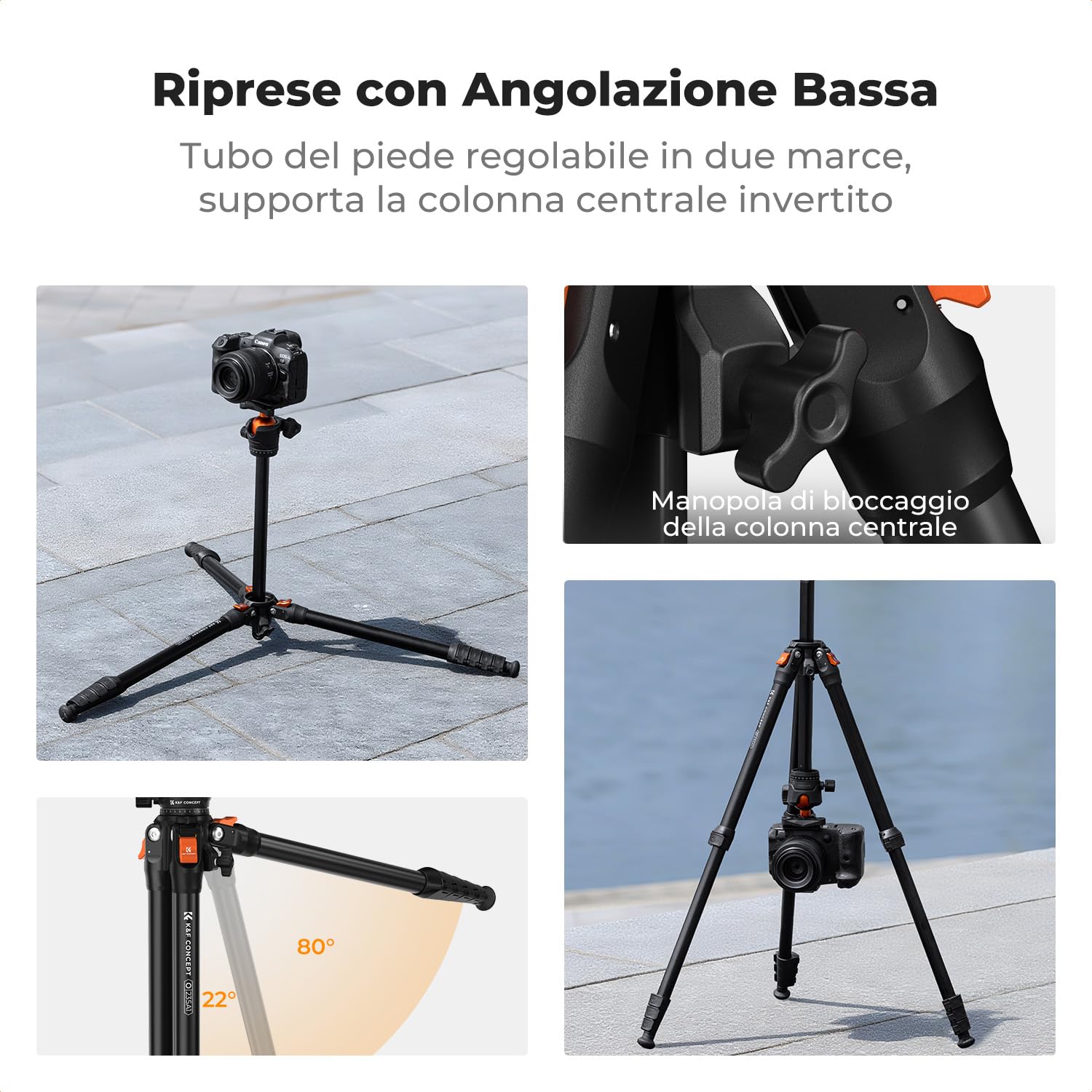 K&F CONCEPT Treppiede per Fotocamera 163cm, Cavalletto Fotografico in Alluminio Leggero e Compatto, Carico Max 10kg, Treppiedi per Fotocamere DSLR/Sony/Canon/Nikon, Binocoli, Smartphone, iphone ecc