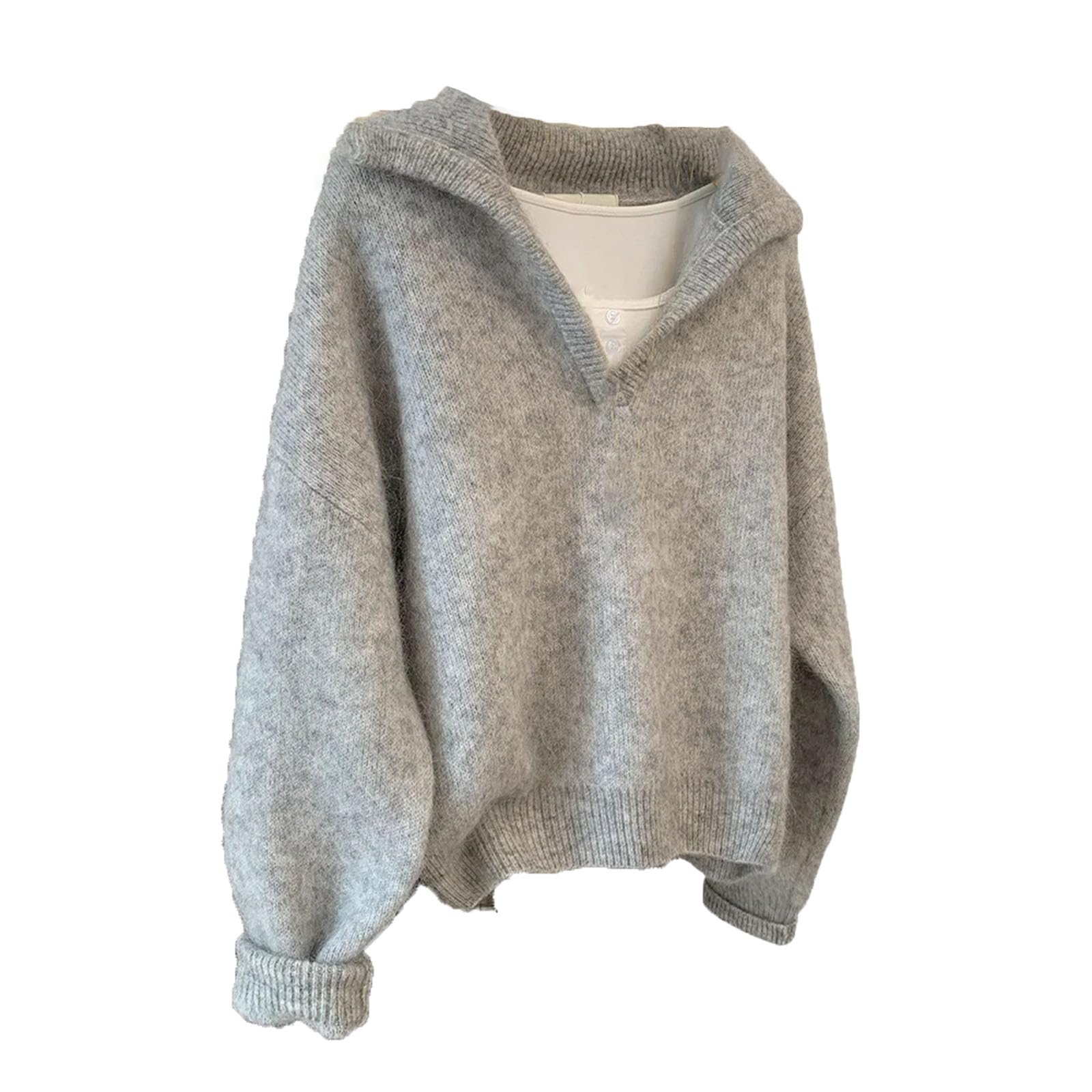 Womens Hooded V-Neck Cashmere Knitted Sweater Early Lapel Thick Coat Winter Clothes