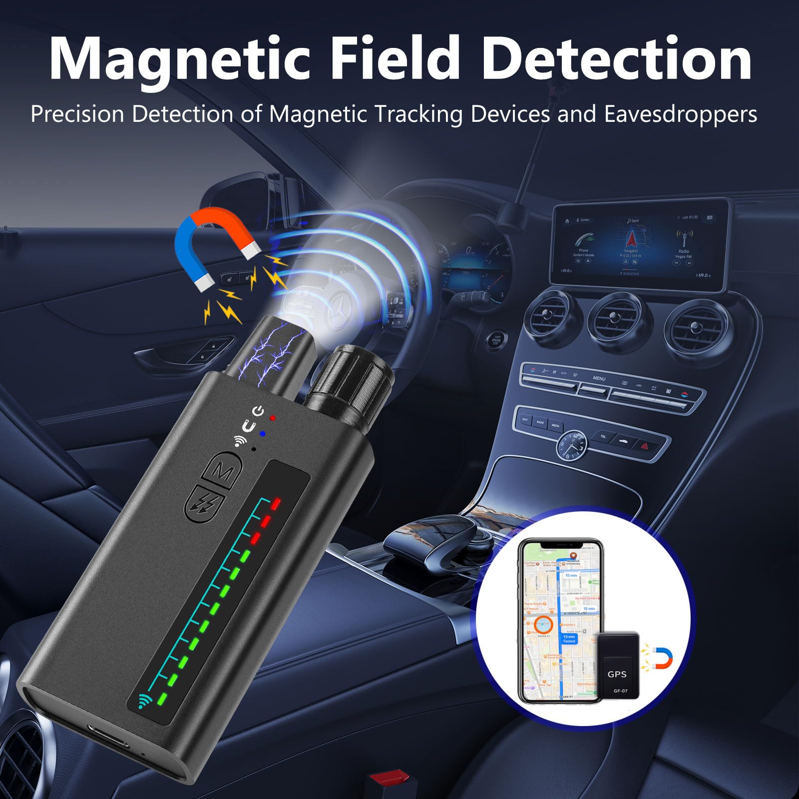FOWARD GAUSS Détecteur Professionnel de Caméras Cachées – Anti-Espion, Scanner de Signaux RF pour GPS/Écoute/Appareils Magnétiques, Détecteur Portable de Micros et Caméras Espions - 3