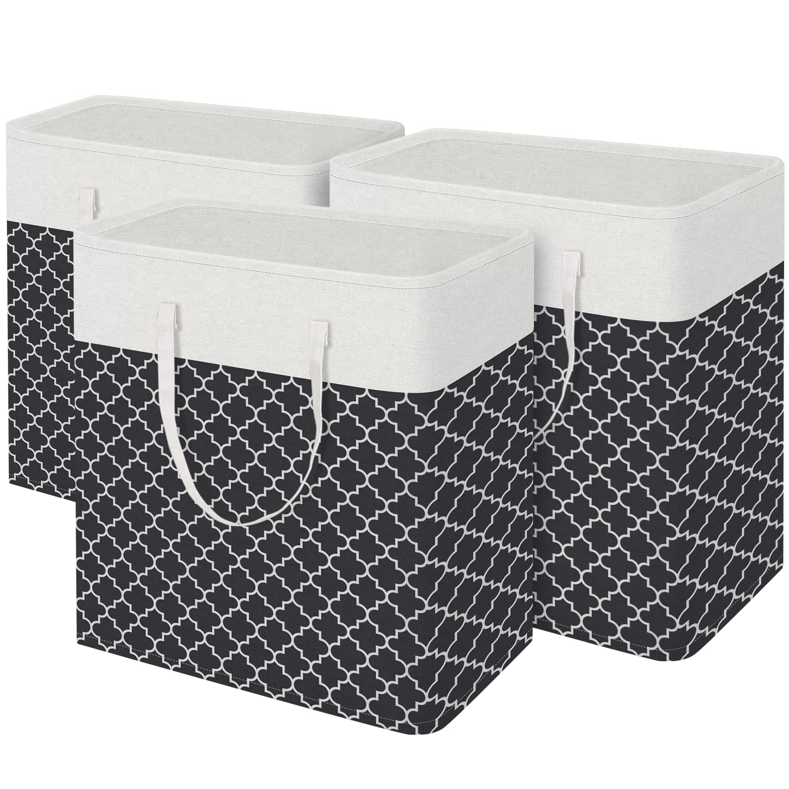 BlissTotes Cesto portabiancheria pieghevole, nero, 100 l, confezione da 3 | Cesto portabiancheria per camera da letto, cesto autoportante con manici, cesto portabiancheria