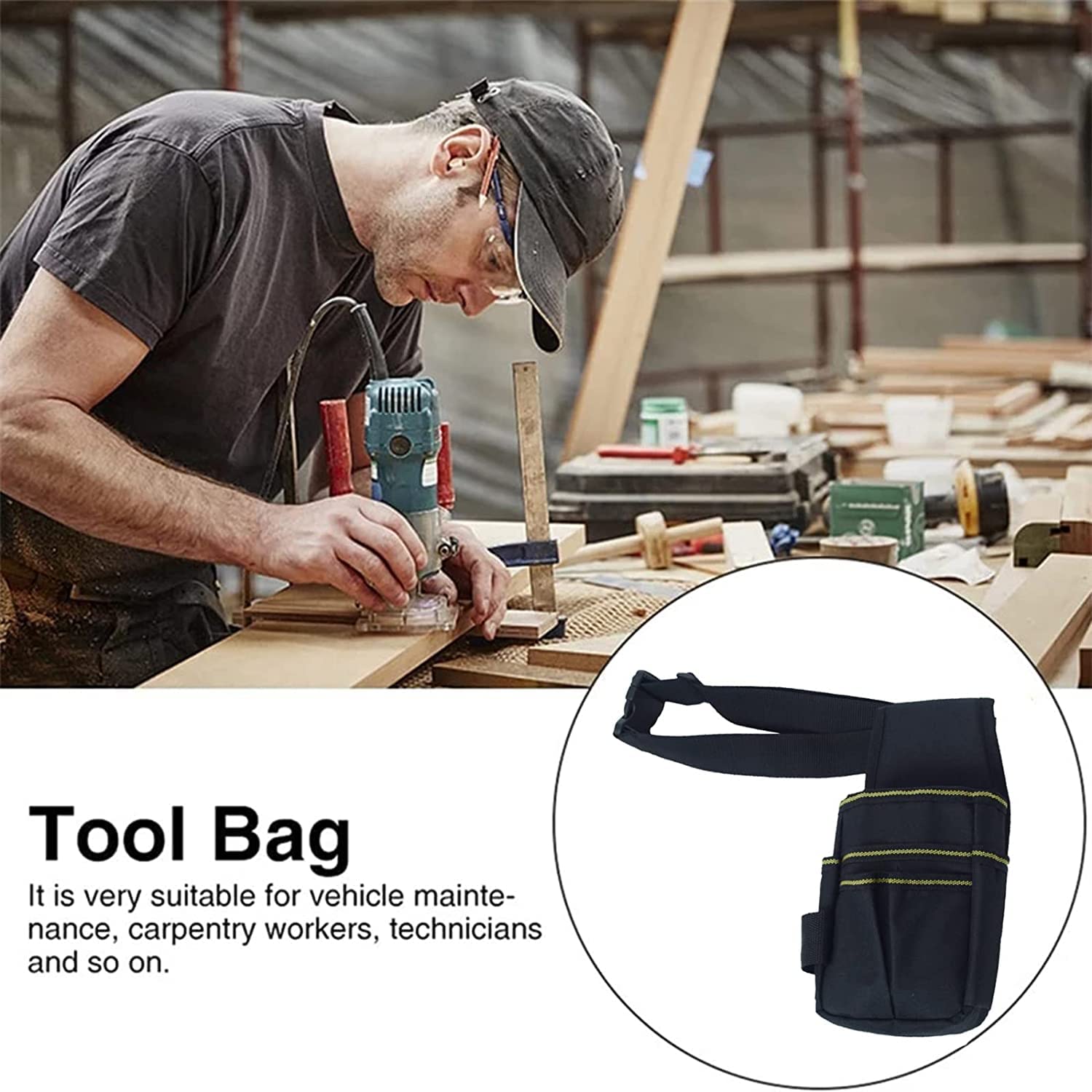 Hardware Tools Bag Borsa porta attrezzi Piccola Marsupio in Tela Oxford 900D con cintura regolabile in nylon per Elettricista,Carpentiere,Tecnico Manutenzione