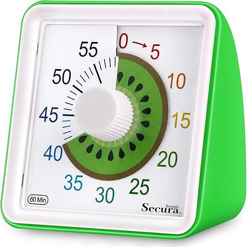 Secura Brands Temporizador visual de 60 minutos, temporizador de frutas para niños, temporizador de aula, temporizador de cuenta regresiva para