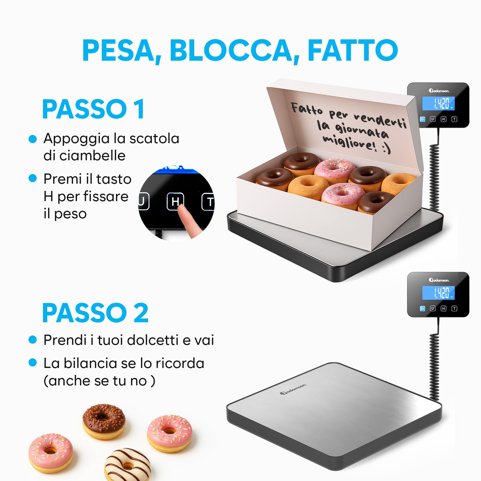 Bilancia Professionale 200 kg/10 g Alta Precisione con Funzione Hold/Tara per Pacchi Bagagli Uso Industriale