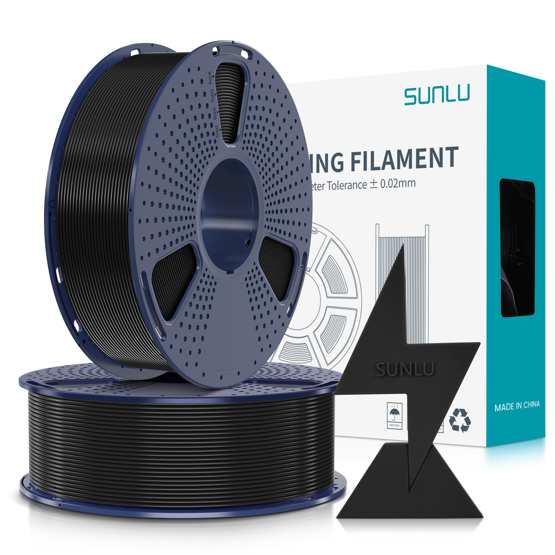 SUNLU Alta Velocità Filamento PLA 1.75mm, Filamento per Stampante 3D Veloce ad Alto Flusso, Progettato per una Stampa 3D Veloce, Precisione Dimensionale +/- 0.02 mm, Filamento HS-PLA, 2KG Nero+nero