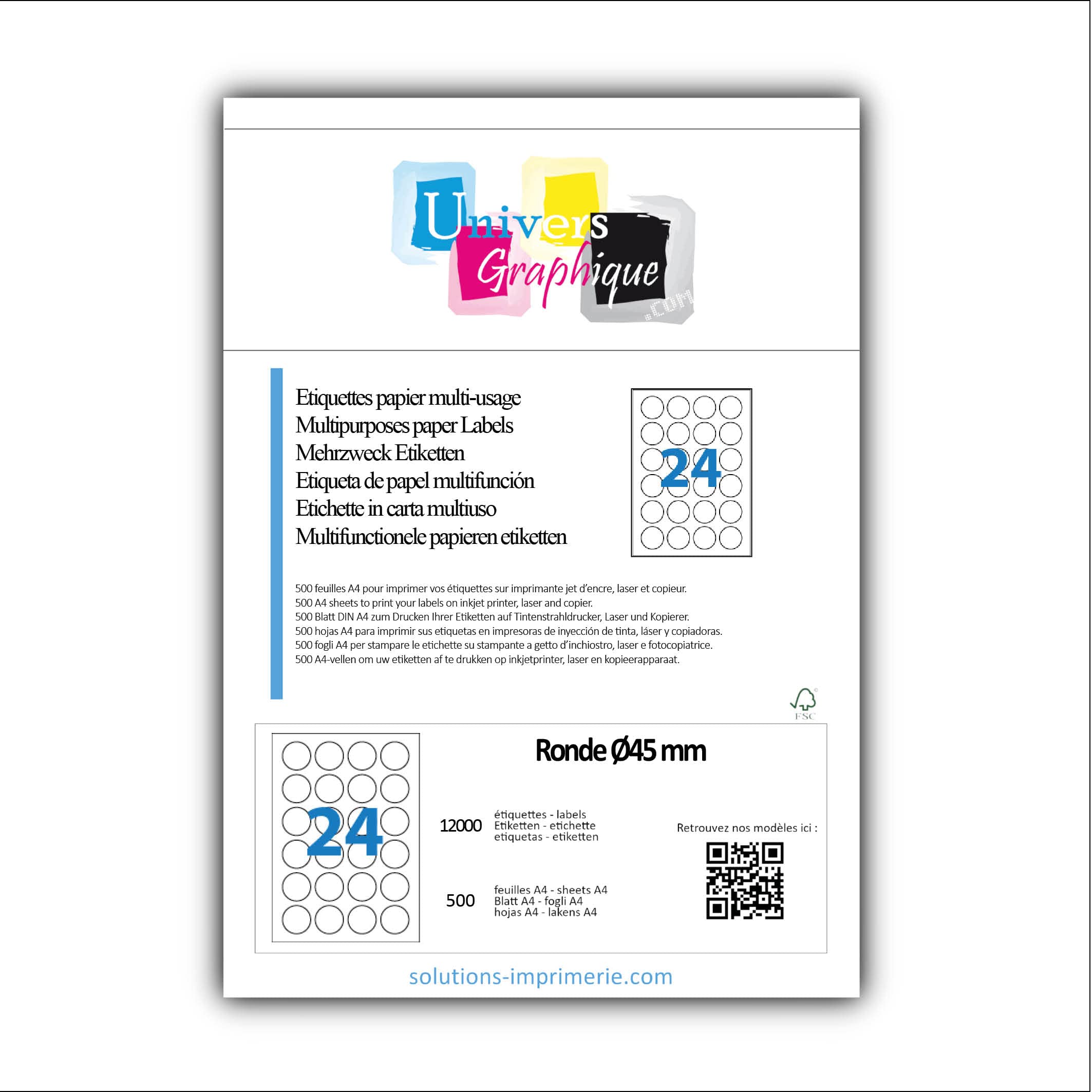 500 A4 hoja de etiqueta adhesiva 24 mm ronda auto-adhesivo de la etiqueta 45 24 redondo de papel para chorro de tinta y las impresoras láser