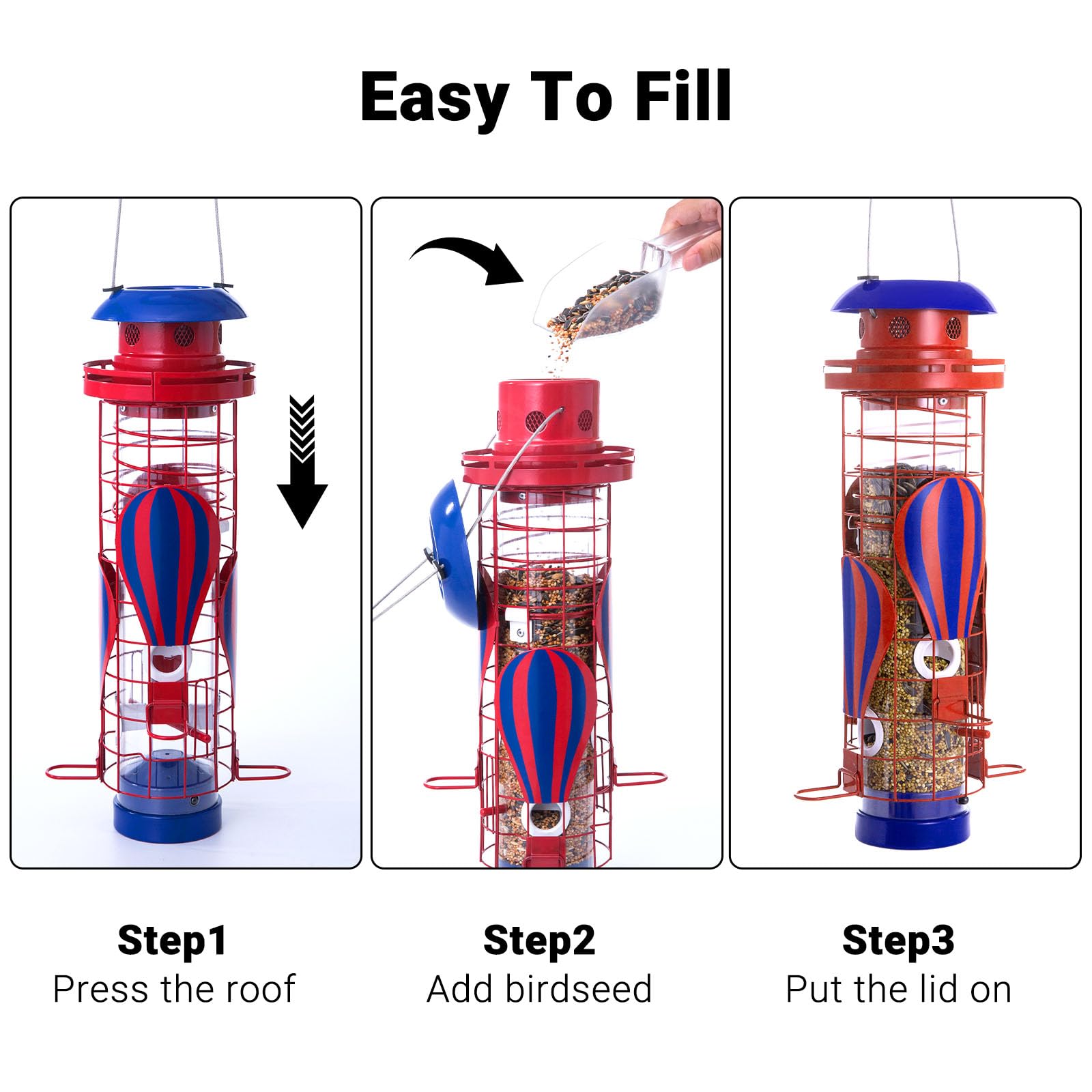 Beserie Comedero solar para pájaros para colgar al aire libre, a prueba de ardillas, comedero de metal impermeable para pájaros silvestres, comederos de cardenales, regalos para amantes de los