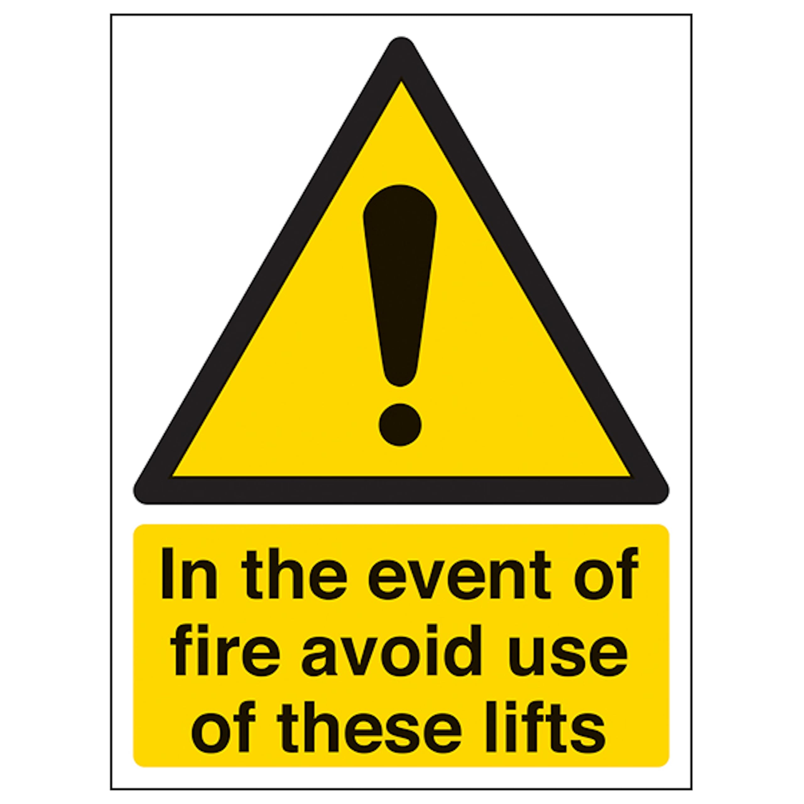 V Safety In The Event Of Fire Avoid Use Of These Lifts - Portrait 150 x 200mm - 2mm Rigid Plastic Safety Sign