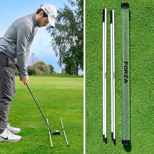 FORZA Zestaw 2 patyczków golfowych – składane pomoce treningowe z włókna szklanego z futerałem do przenoszenia, trenażer huśtawki do ustawiania, uderzania piłką, ćwiczenia stawiania i poprawy