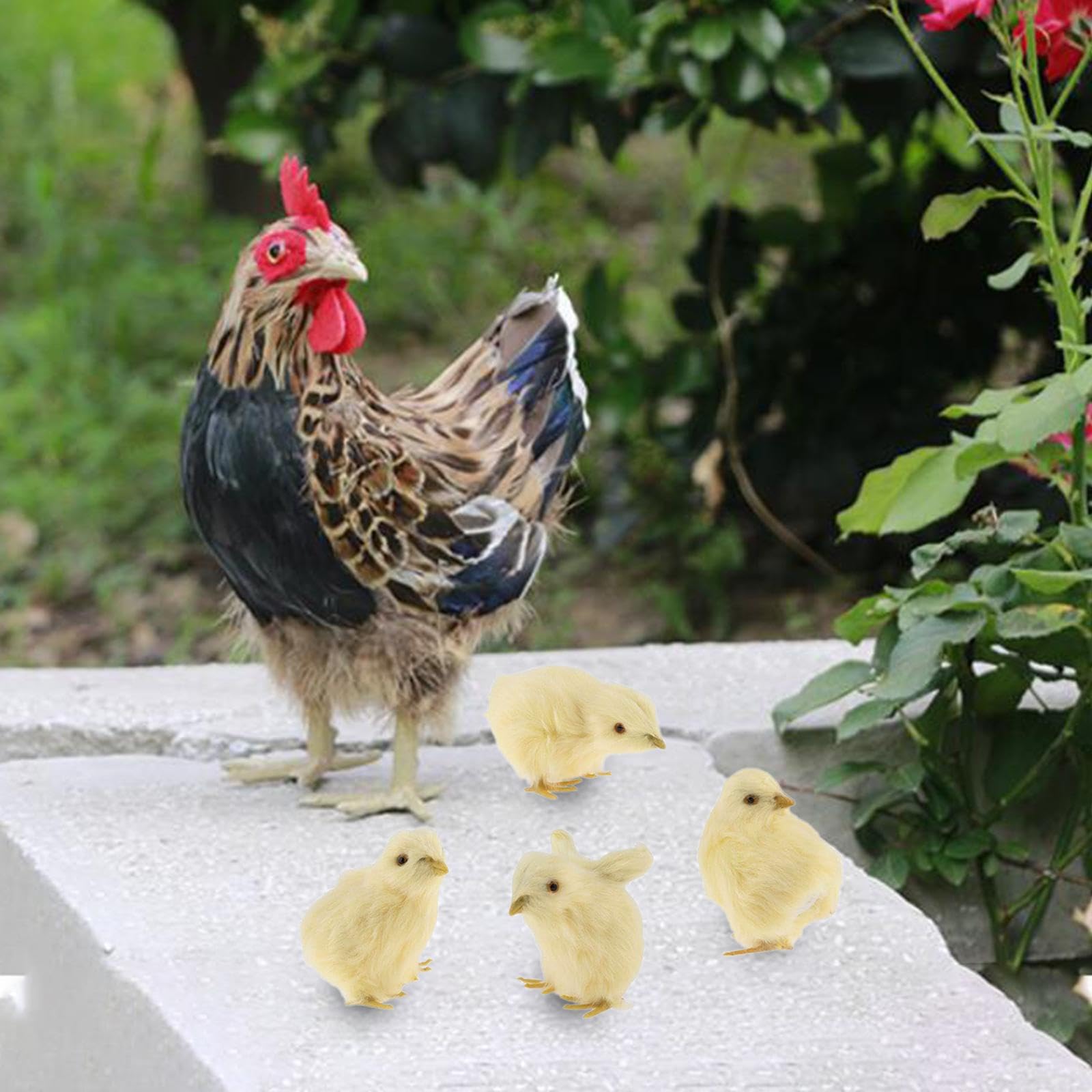 Zambuph Brown/Black/Yellow Lifelike Chicken Home Décor Lightweight Real Life Standing Hen Chick Simulation Easy Maintenance Vivid Real Life Standing Hen With Chicks Are